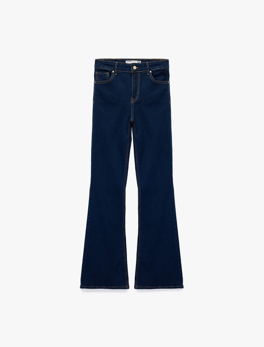   Dar Kalıp Pamuklu Yüksek Bel İspanyol Paça Jean Pantolon - Flare Jeans