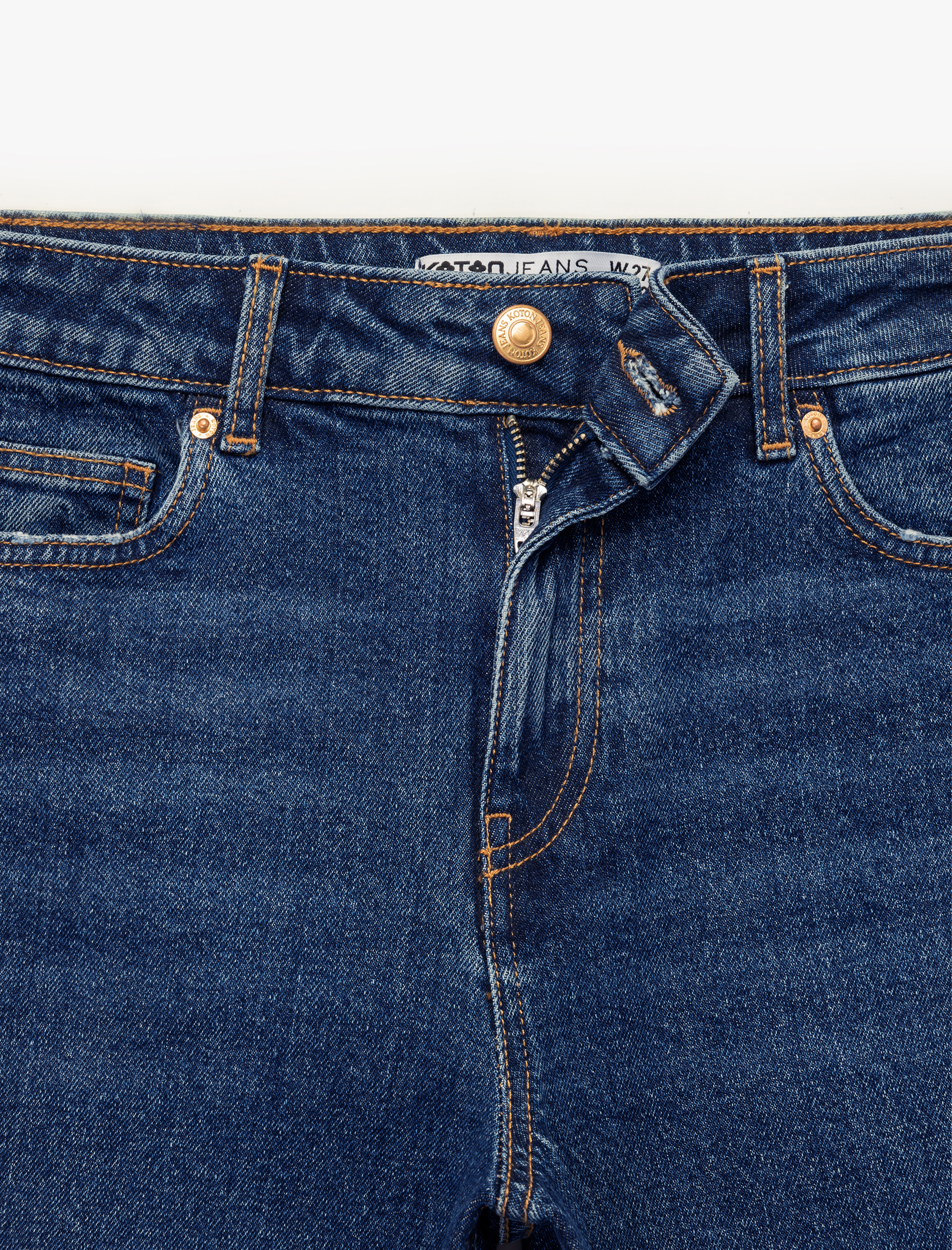   Yüksek Bel Düz Paça Cepli Pamuklu Jean Pantolon - Slim Straight Fit Jean