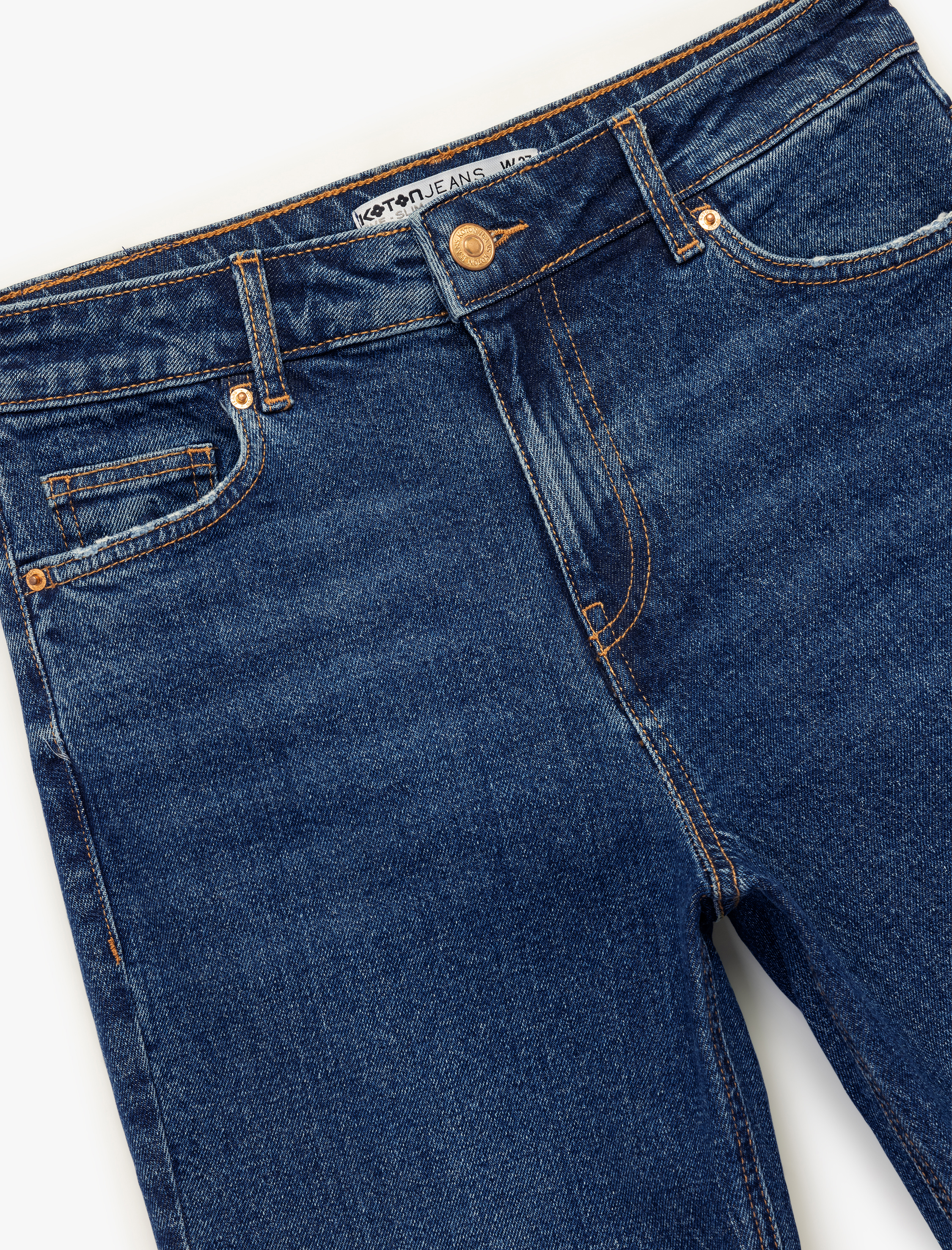   Yüksek Bel Düz Paça Cepli Pamuklu Jean Pantolon - Slim Straight Fit Jean