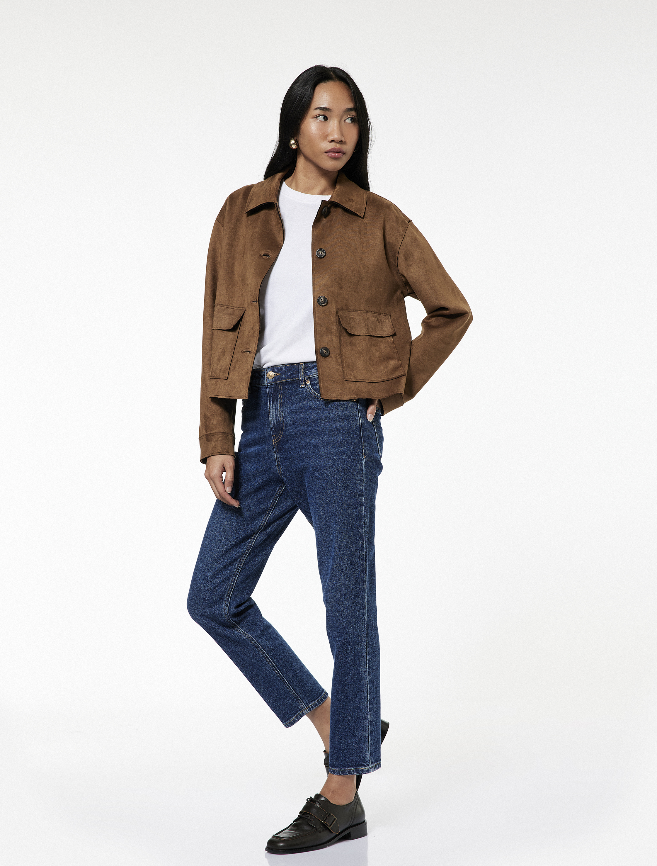   Yüksek Bel Düz Paça Cepli Pamuklu Jean Pantolon - Slim Straight Fit Jean