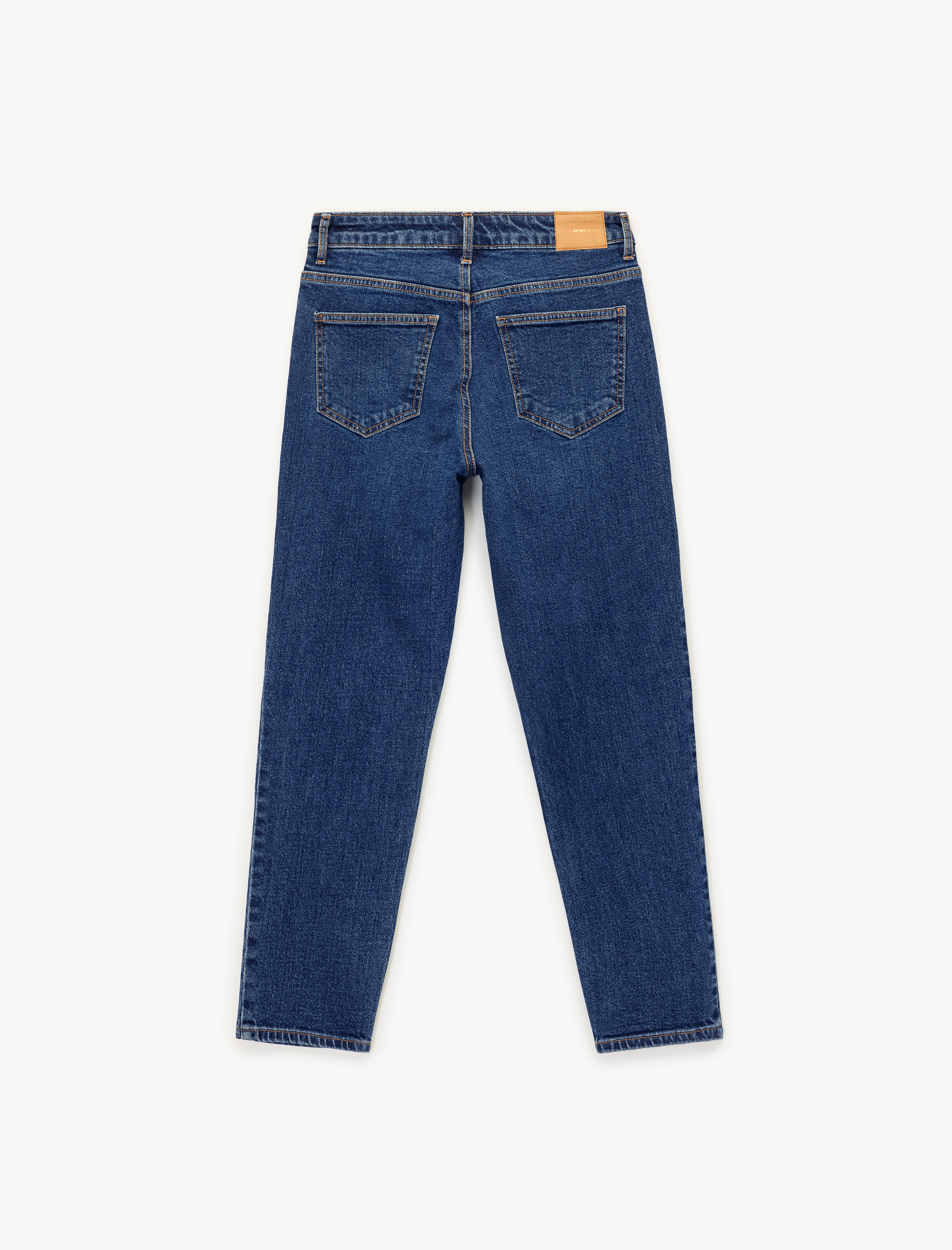   Yüksek Bel Düz Paça Cepli Pamuklu Jean Pantolon - Slim Straight Fit Jean