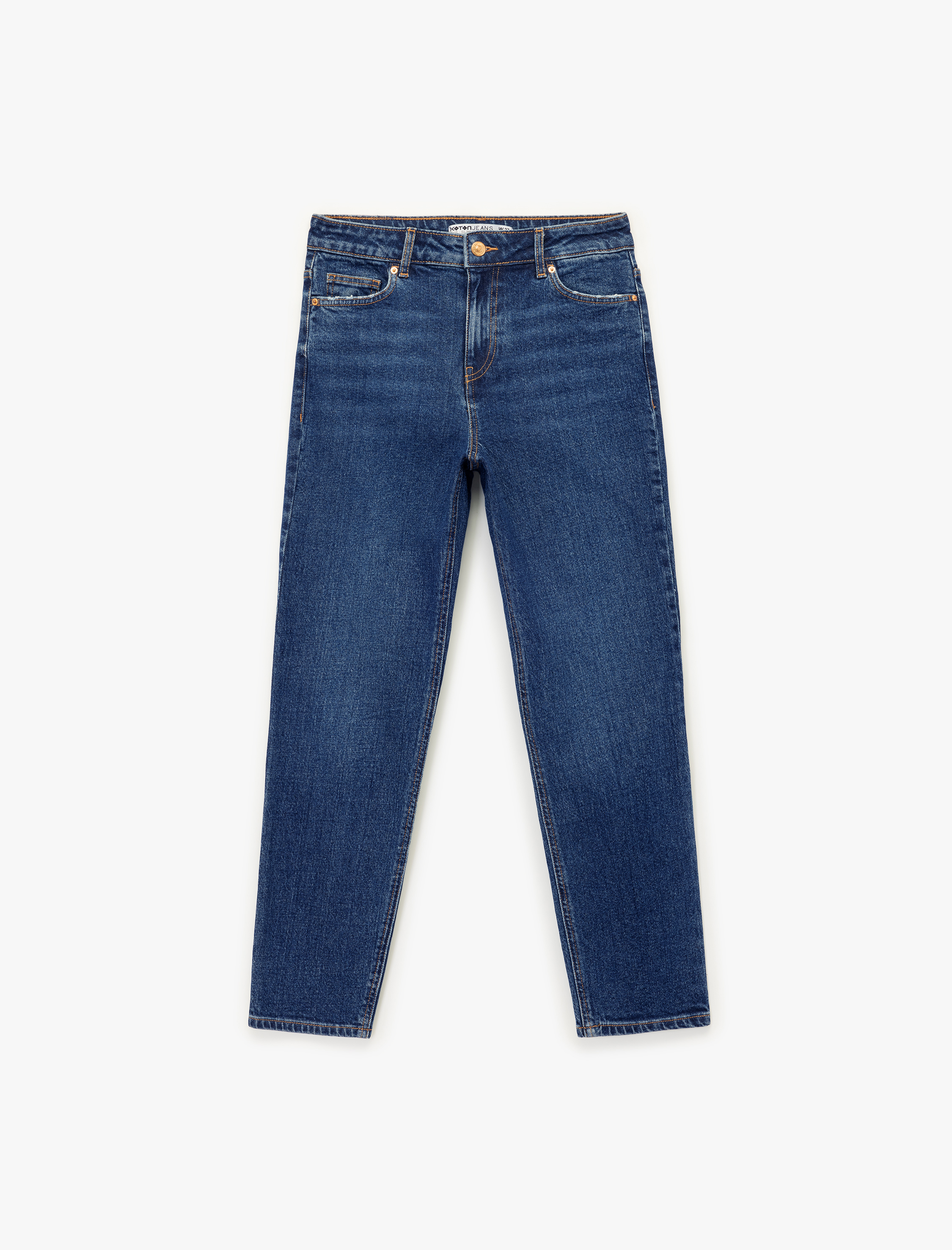   Yüksek Bel Düz Paça Cepli Pamuklu Jean Pantolon - Slim Straight Fit Jean