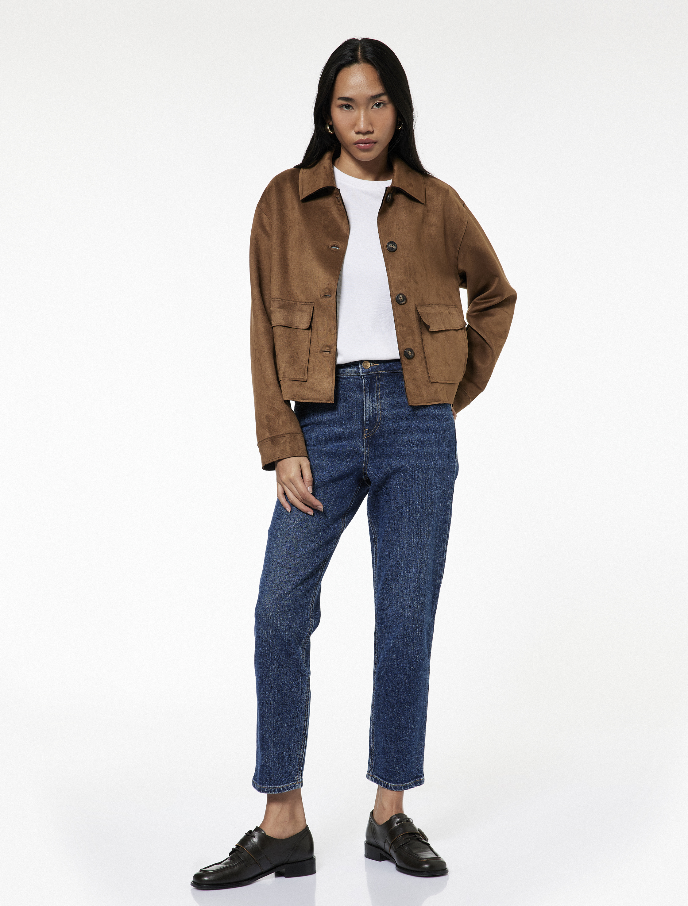   Yüksek Bel Düz Paça Cepli Pamuklu Jean Pantolon - Slim Straight Fit Jean