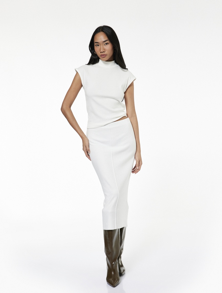   Slim Fit Midi Nervür Detaylı Kalem Etek
