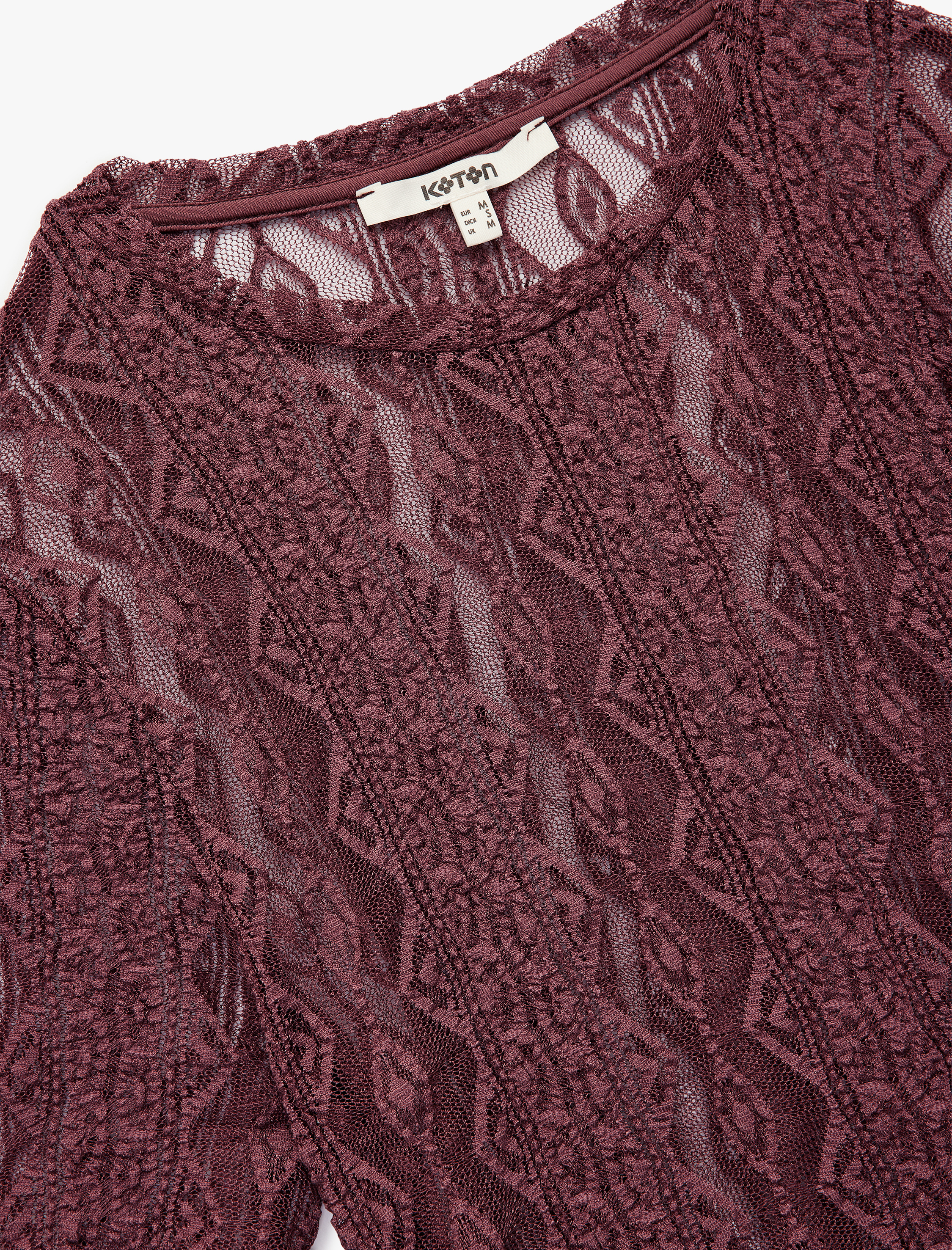   Yarı Transparan Kısa Kollu Bisiklet Yaka Dantel Tişört