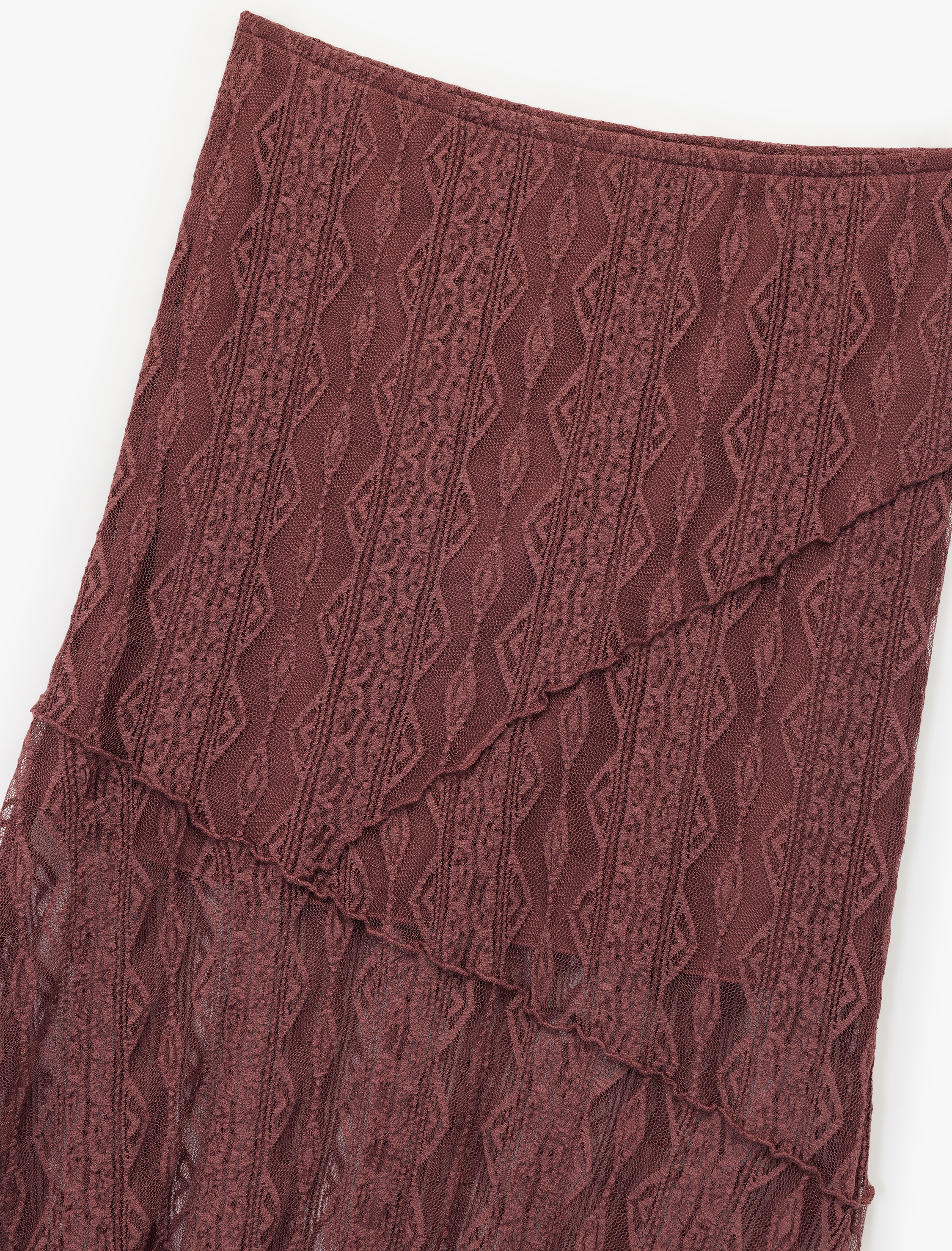   Yarı Transparan Asimetrik Kesim Midi Dantel Etek