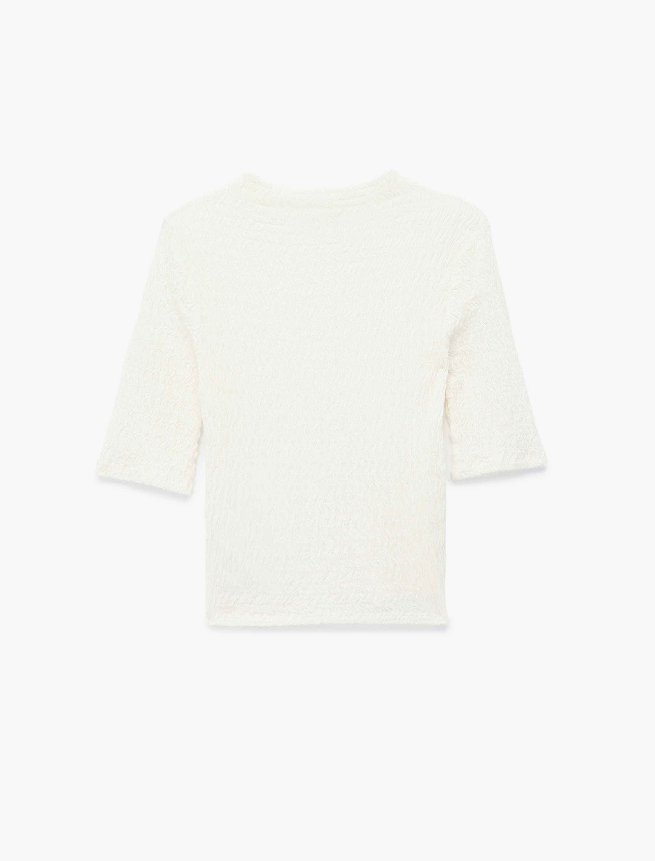 Bürümcük Kumaş Slim Fit Kısa Kollu Yuvarlak Hafif Dik Yaka Dokulu Tişört