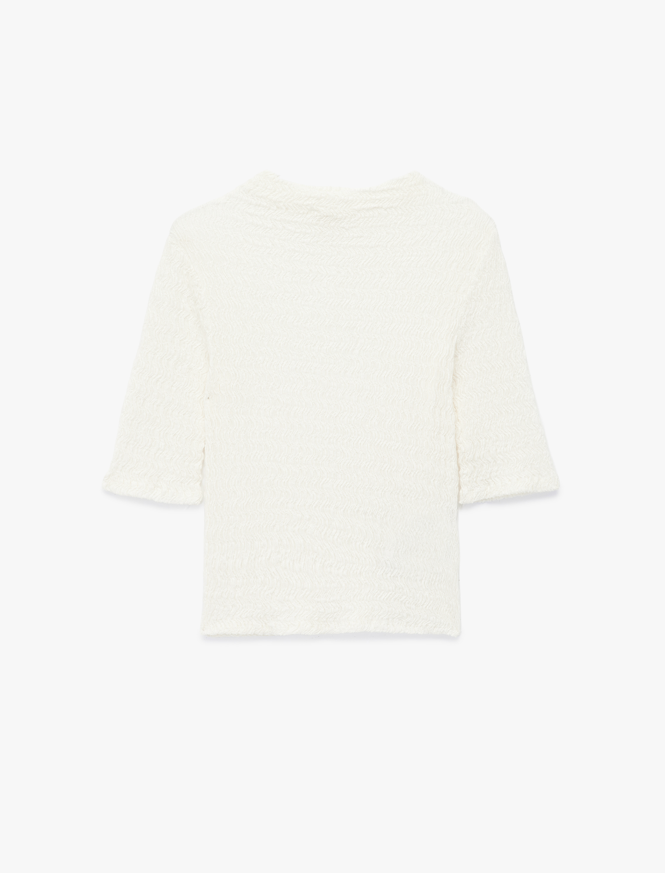 Bürümcük Kumaş Slim Fit Kısa Kollu Yuvarlak Hafif Dik Yaka Dokulu Tişört