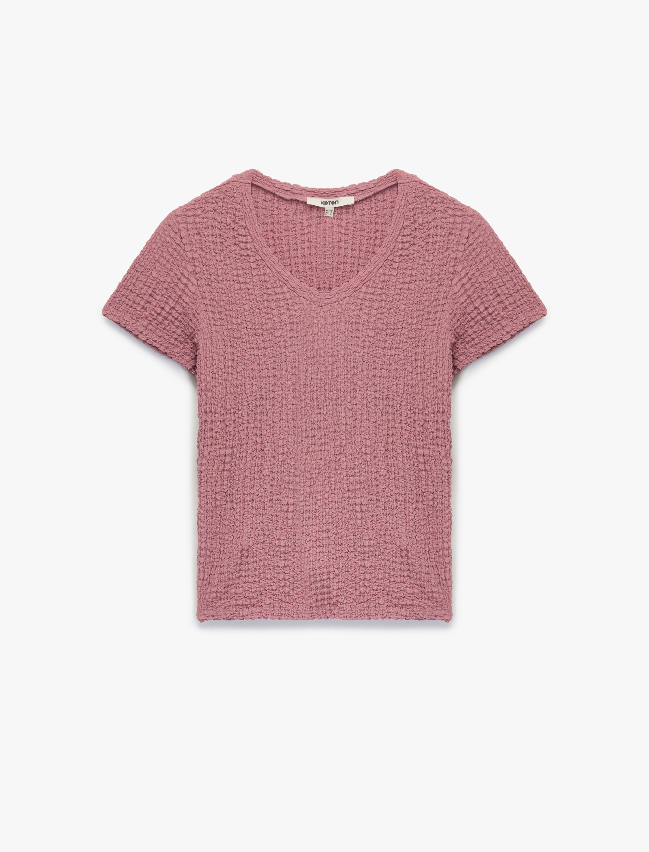   Bürümcük Kumaş Dokulu V Yaka Kısa Kollu Tişört