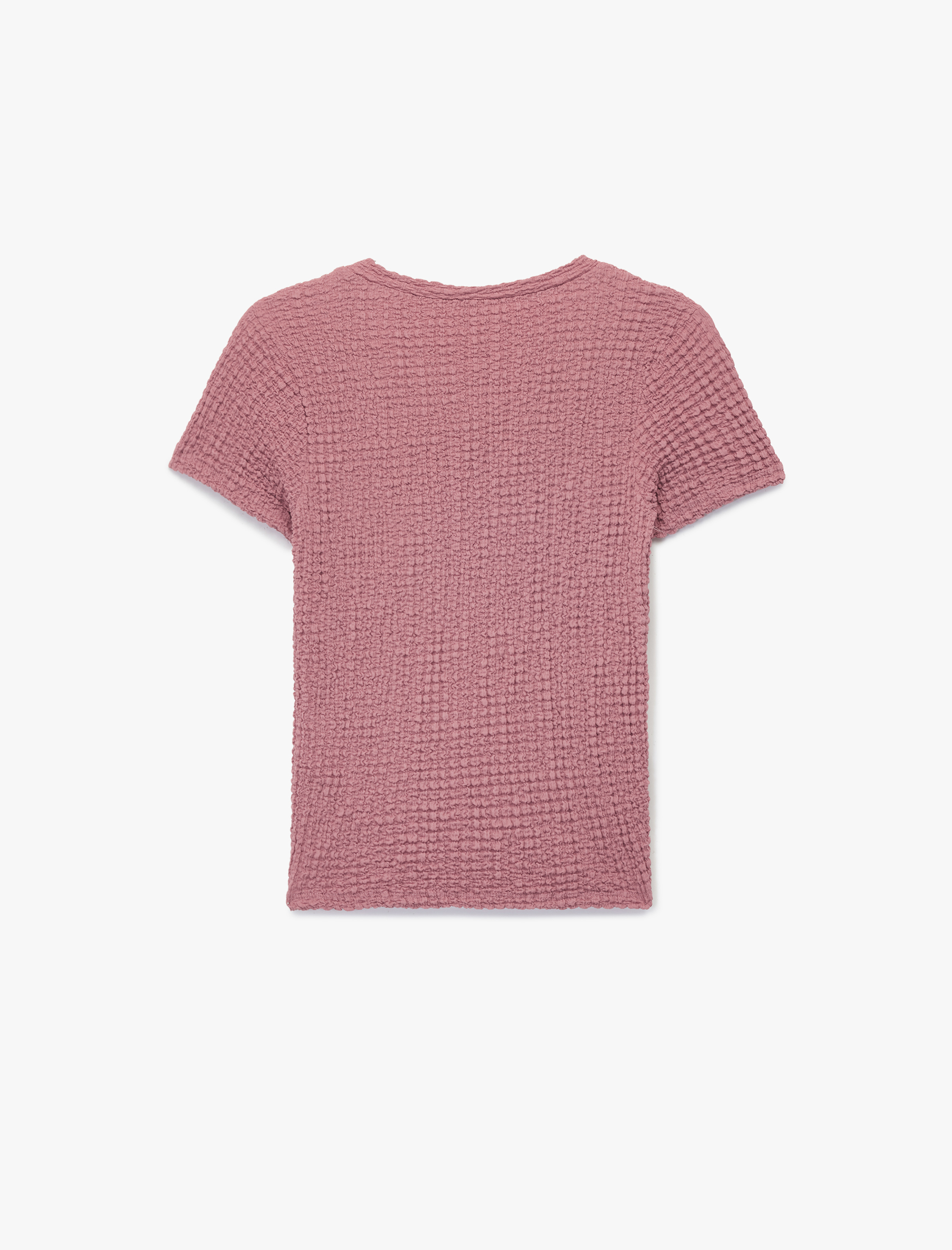   Bürümcük Kumaş Dokulu V Yaka Kısa Kollu Tişört