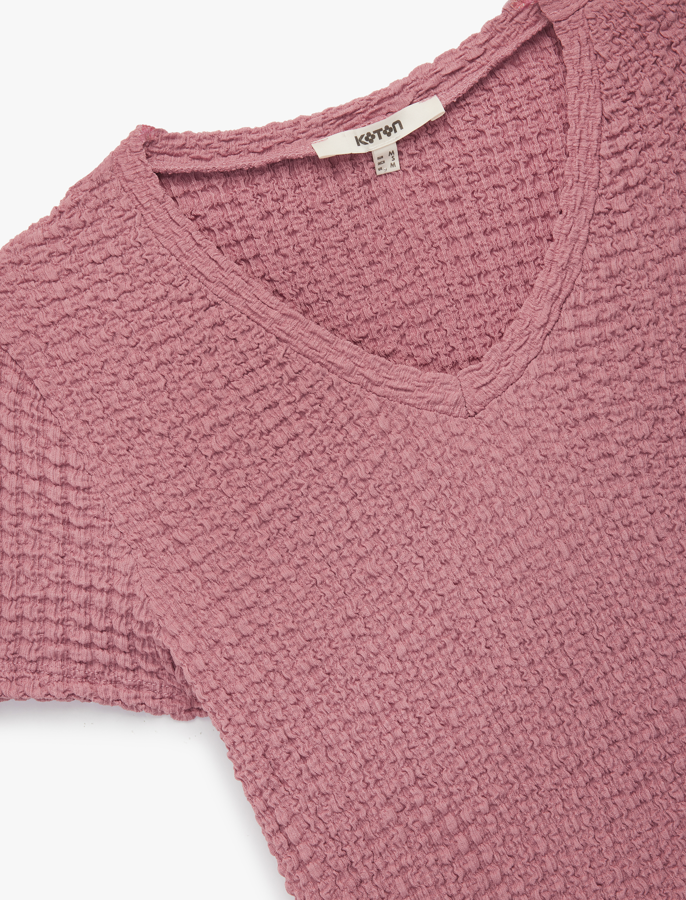   Bürümcük Kumaş Dokulu V Yaka Kısa Kollu Tişört