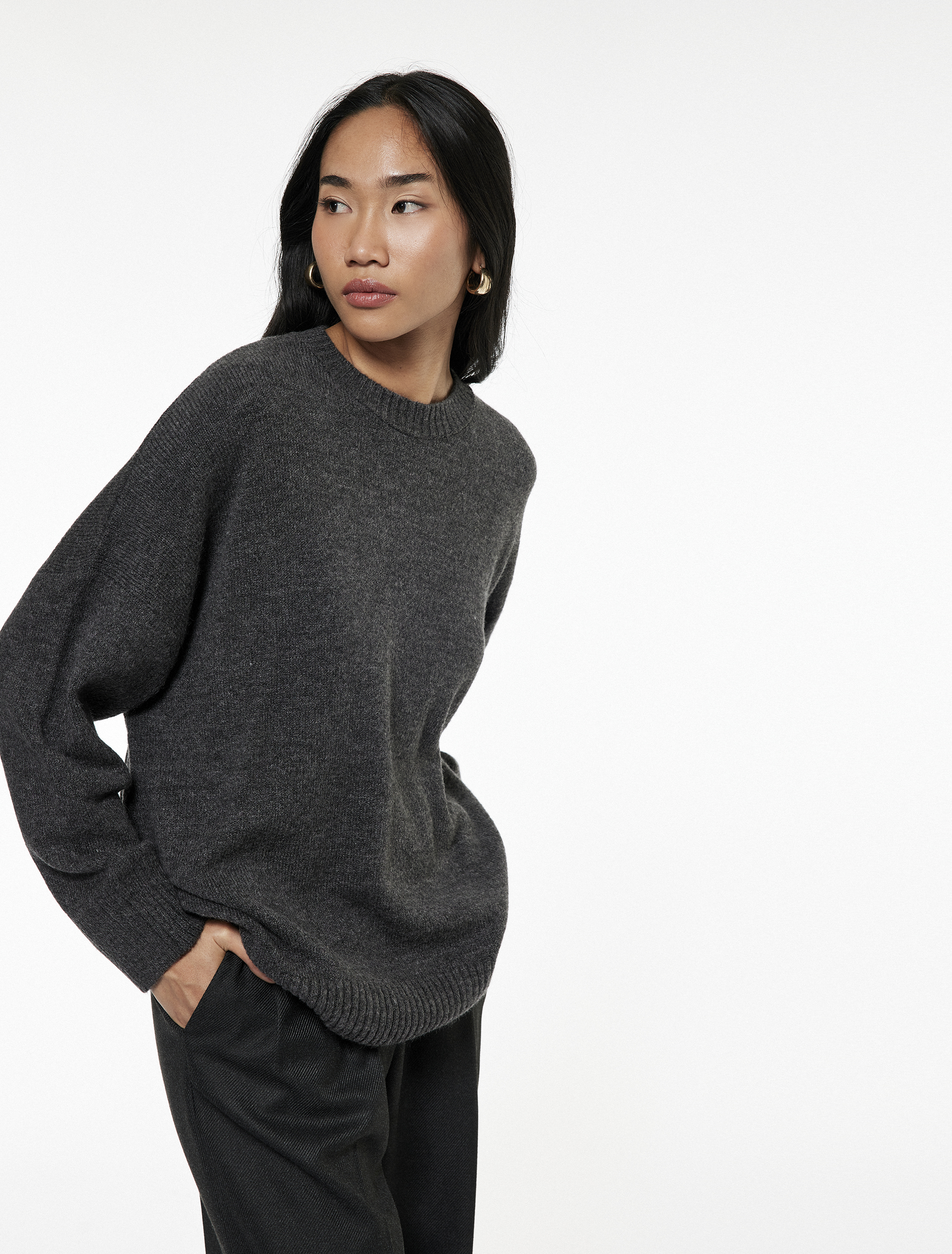   Uzun Kollu Bisiklet Yaka Triko Oversize Kazak