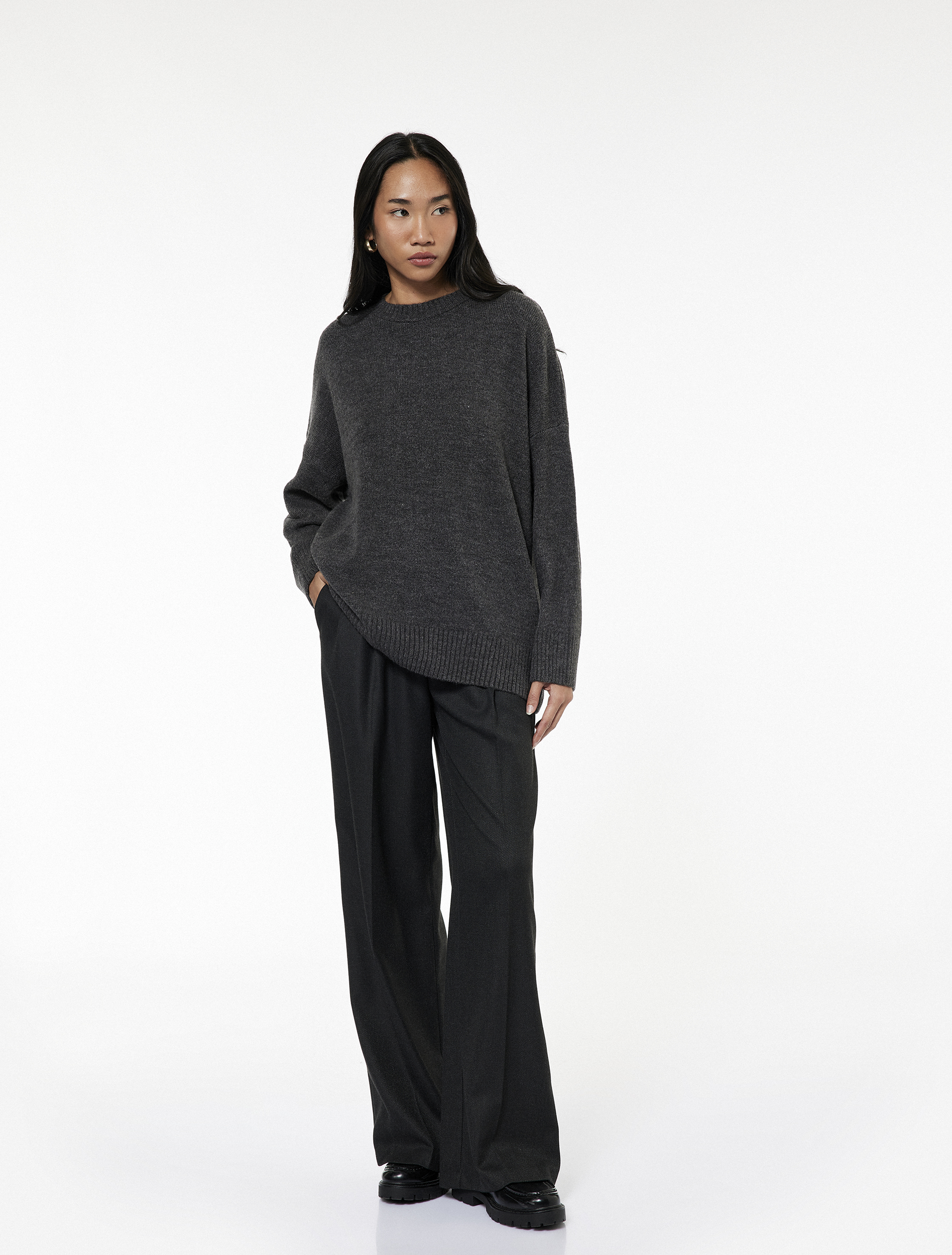   Uzun Kollu Bisiklet Yaka Triko Oversize Kazak