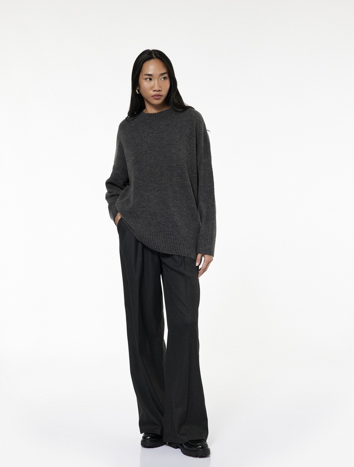  Uzun Kollu Bisiklet Yaka Triko Oversize Kazak