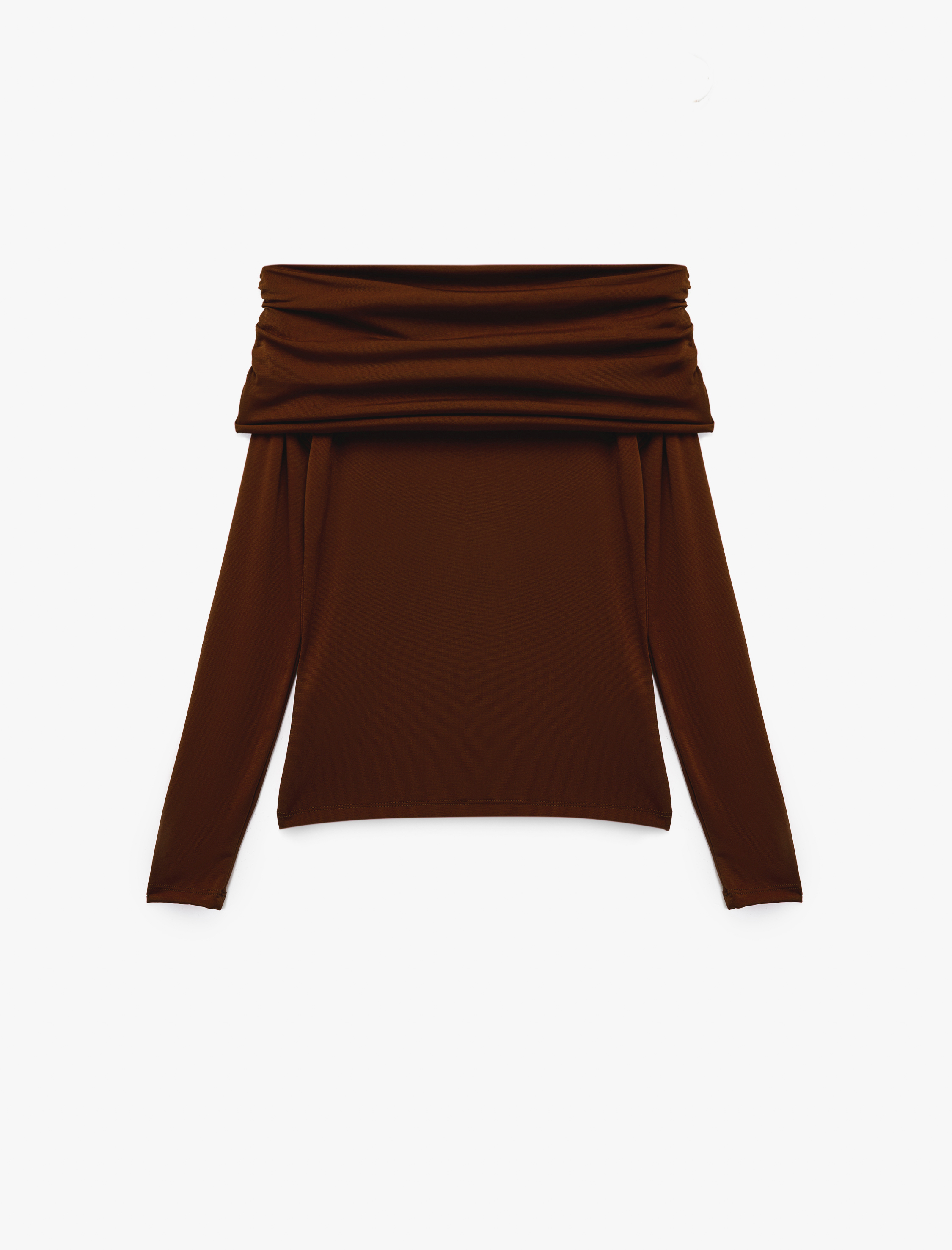   Slim Fit Uzun Kollu Drapeli Omzu Açık Tişört