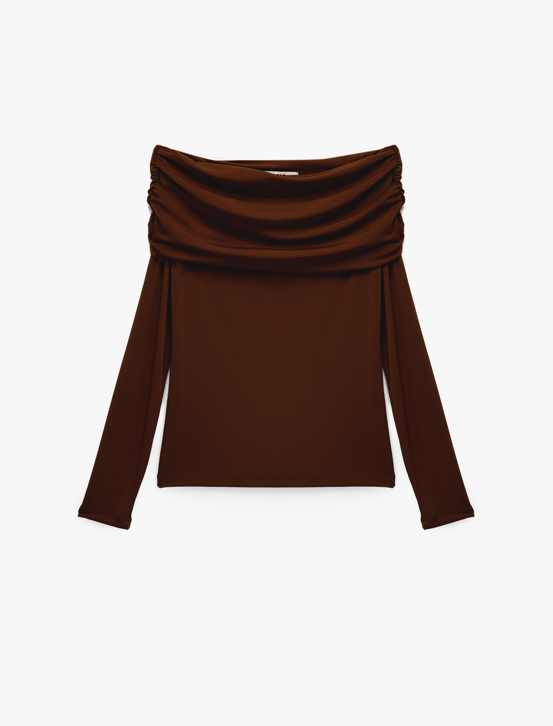   Slim Fit Uzun Kollu Drapeli Omzu Açık Tişört