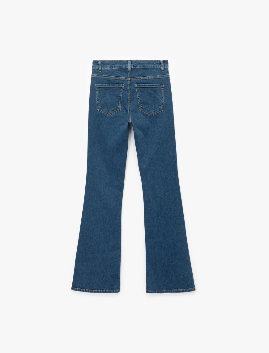   Dar Kalıp Pamuklu Yüksek Bel İspanyol Paça Jean Pantolon - Flare Jeans