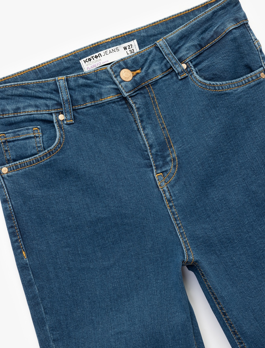   Dar Kalıp Pamuklu Yüksek Bel İspanyol Paça Jean Pantolon - Flare Jeans