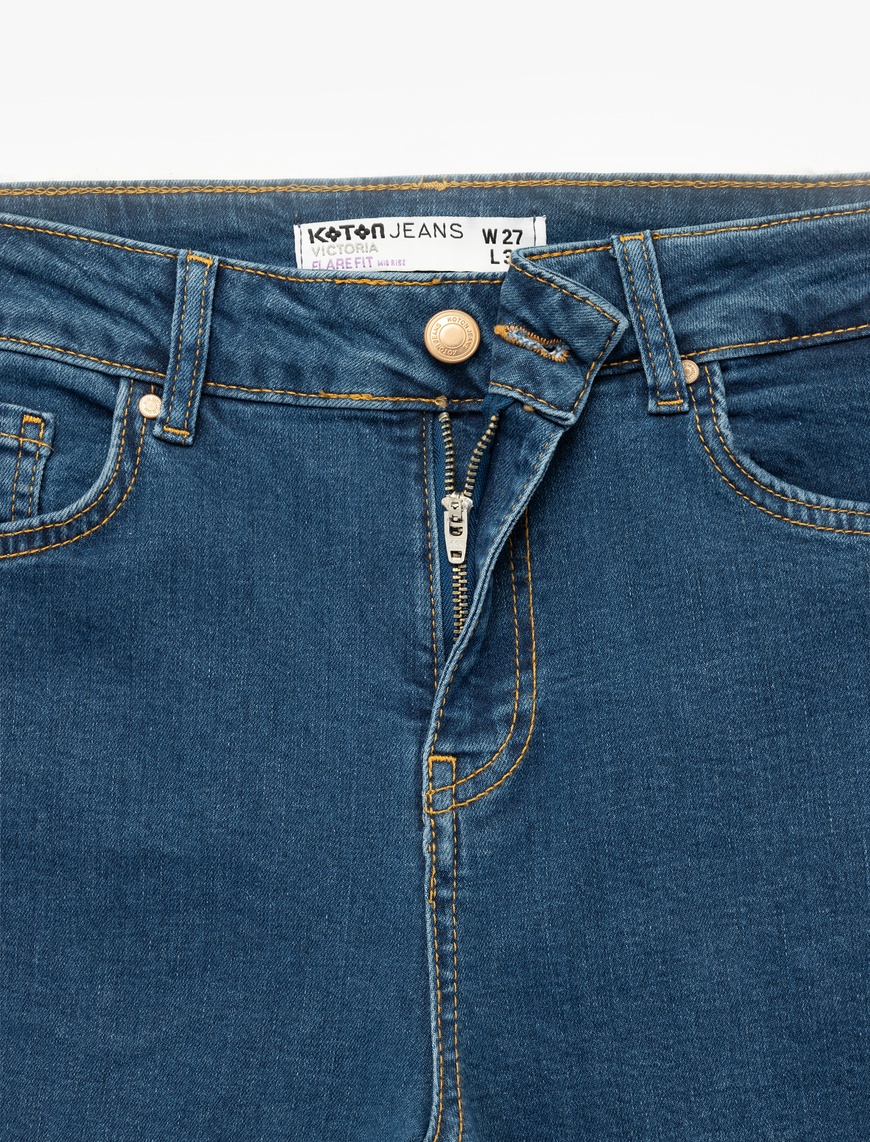   Dar Kalıp Pamuklu Yüksek Bel İspanyol Paça Jean Pantolon - Flare Jeans