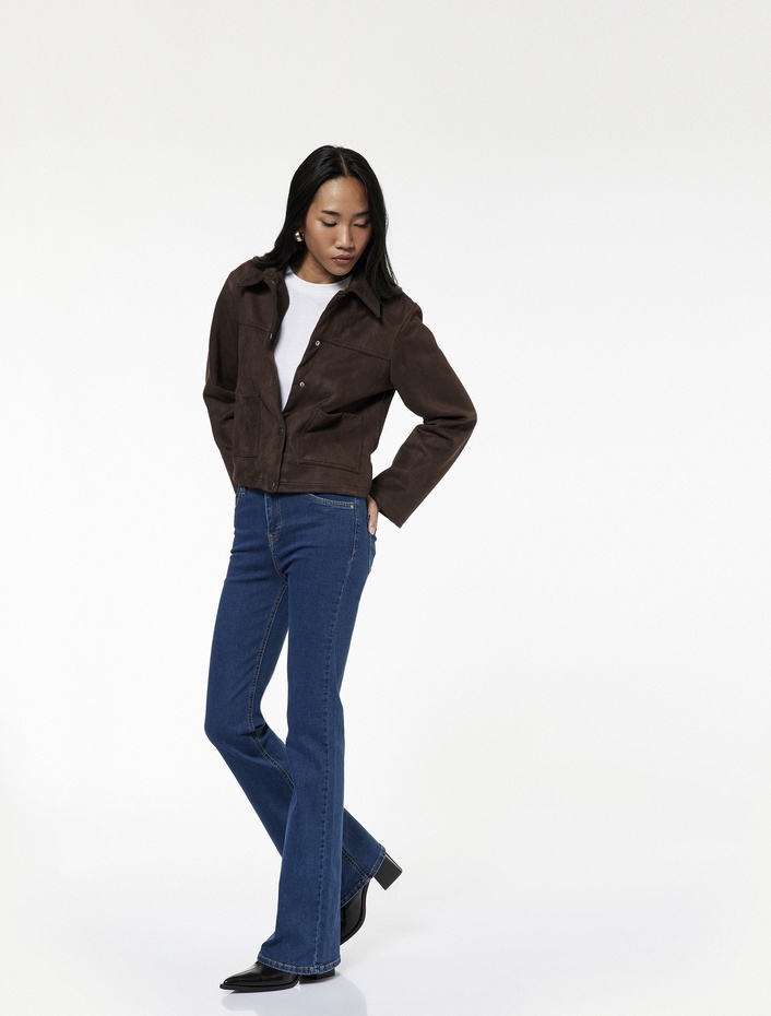  Dar Kalıp Pamuklu Yüksek Bel İspanyol Paça Jean Pantolon - Flare Jeans