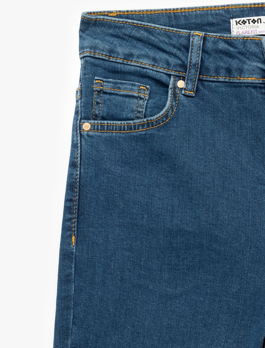   Dar Kalıp Pamuklu Yüksek Bel İspanyol Paça Jean Pantolon - Flare Jeans