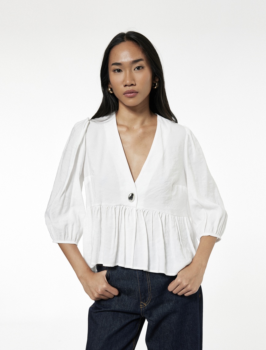   Modal Kumaş V Yaka 3/4 Kol Peplum Kesim Kruvaze Bluz
