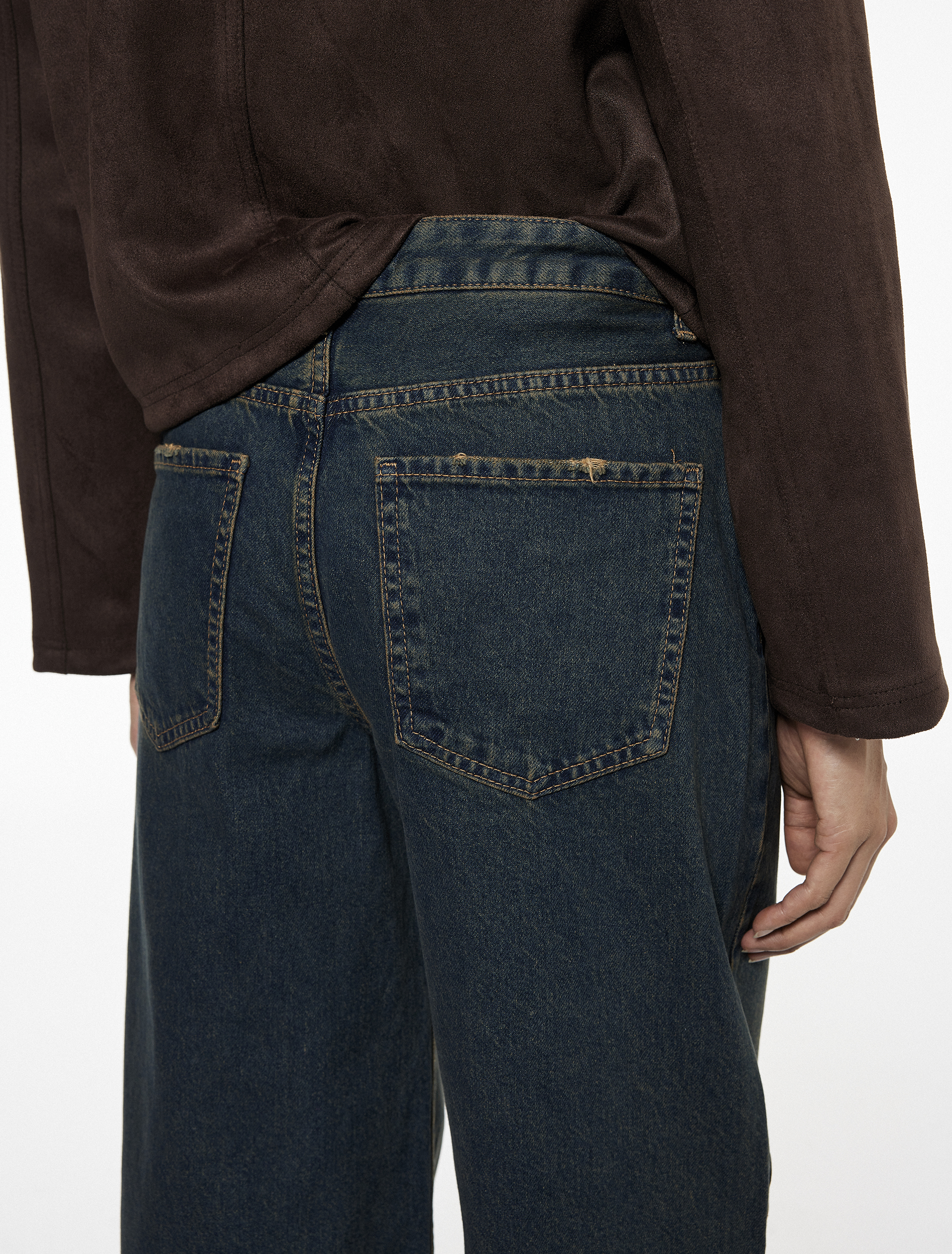   Düşük Bel Düz Paça Pamuklu Straight Yıkamalı Bol Jean Pantolon - Loose Straight Fit Jean