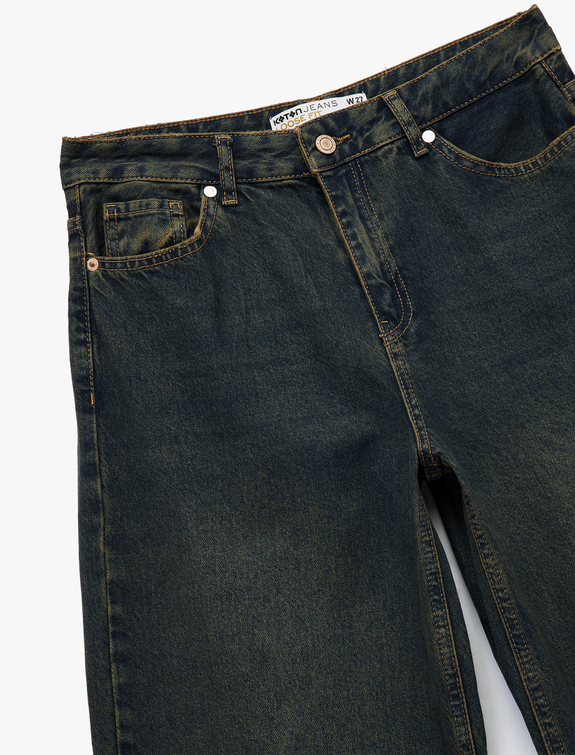   Düşük Bel Düz Paça Pamuklu Straight Yıkamalı Bol Jean Pantolon - Loose Straight Fit Jean