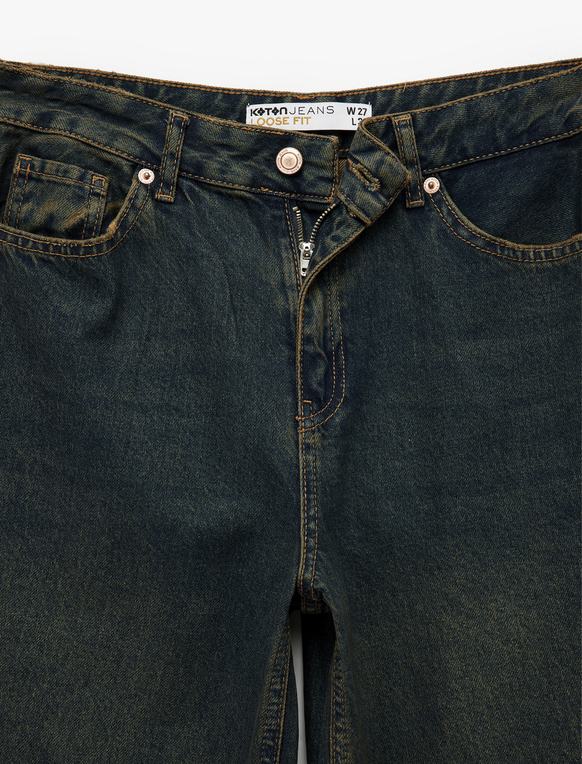   Düşük Bel Düz Paça Pamuklu Straight Yıkamalı Bol Jean Pantolon - Loose Straight Fit Jean