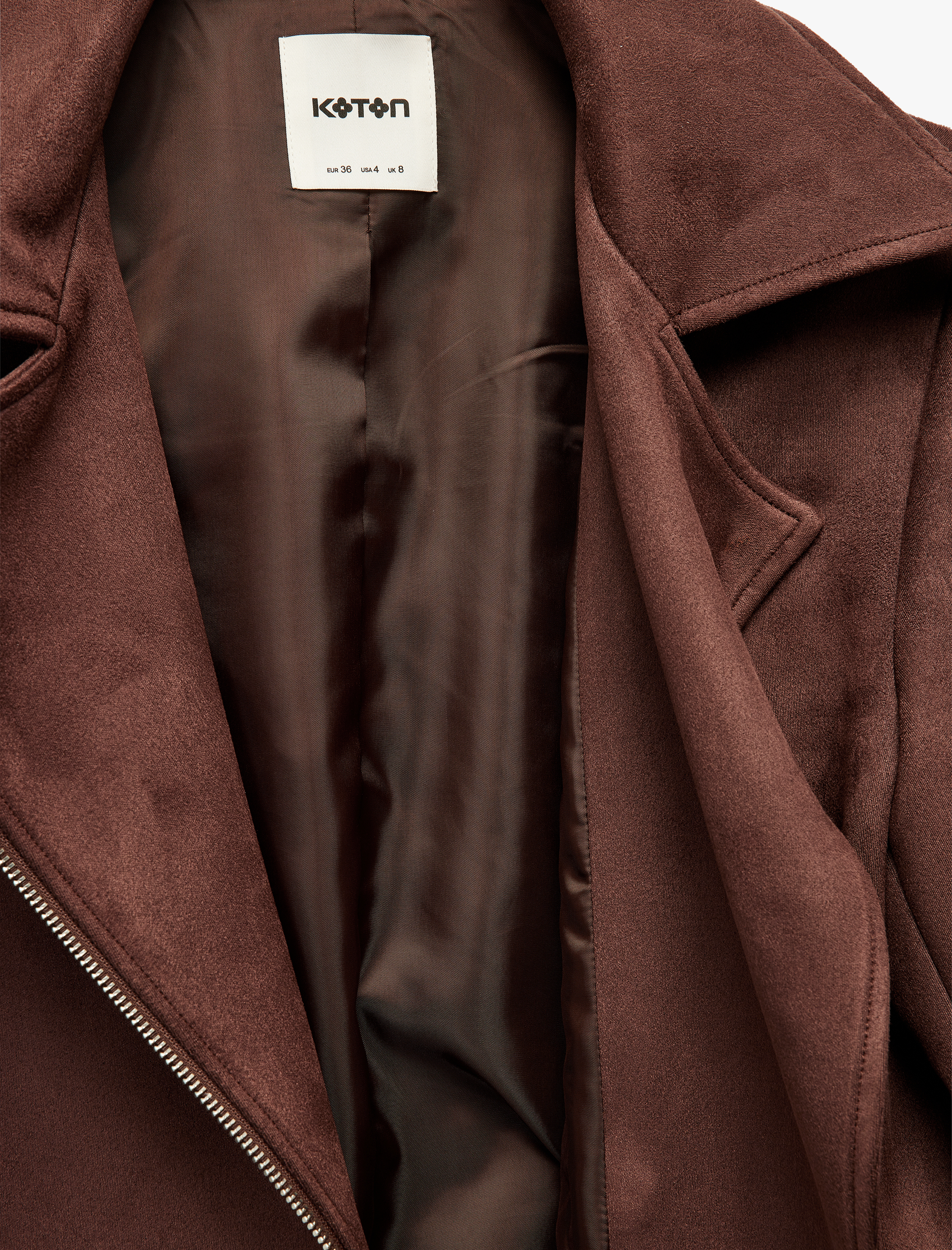   Uzun Kollu Fermuarlı Cepli Kruvaze Crop Suni Süet Ceket