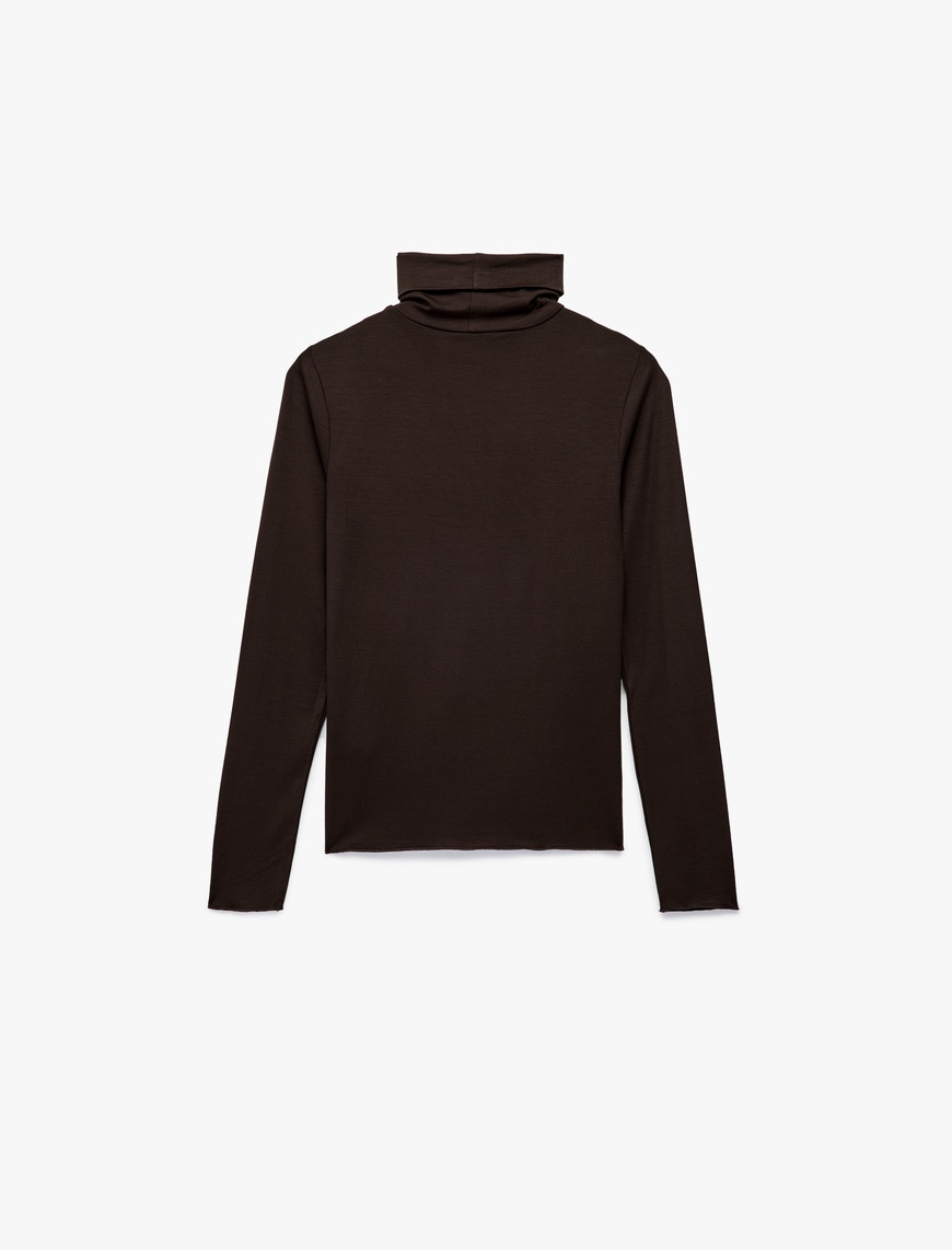   Slim Fit Viskon Kumaş Uzun Kollu Balıkçı Yaka Tişört