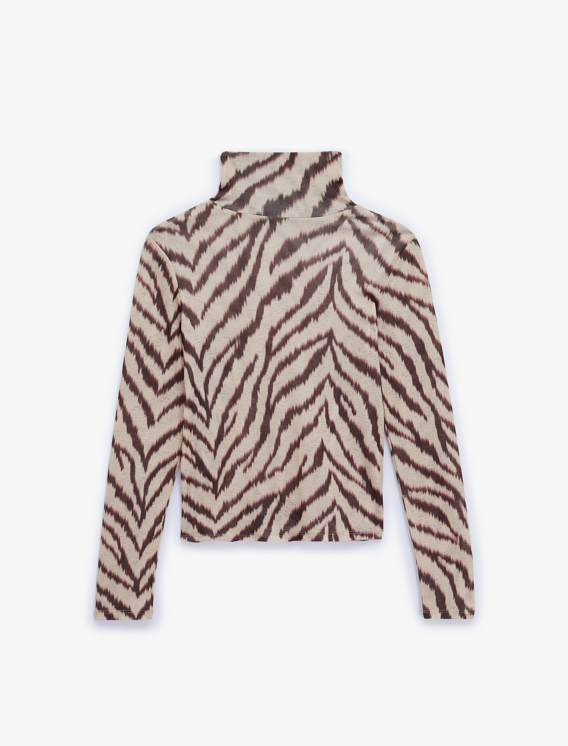   Slim Fit Uzun Kollu Zebra Desenli Balıkçı Yaka Tişört