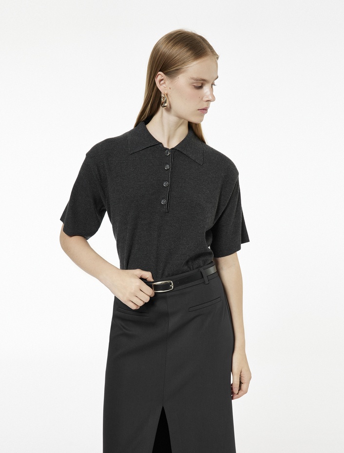  Düğmeli Kısa Kollu Polo Yaka Triko Kazak