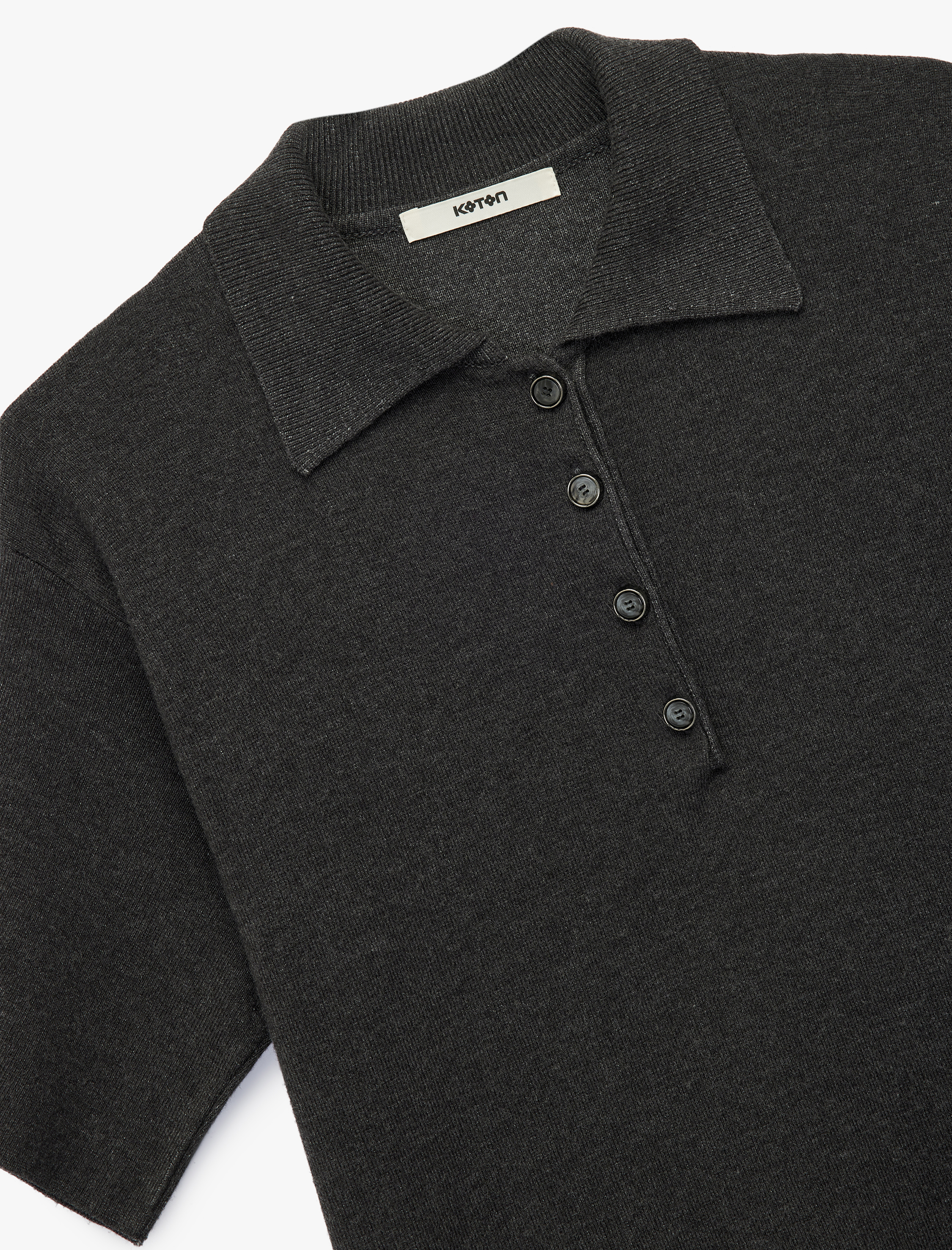   Düğmeli Kısa Kollu Polo Yaka Triko Kazak