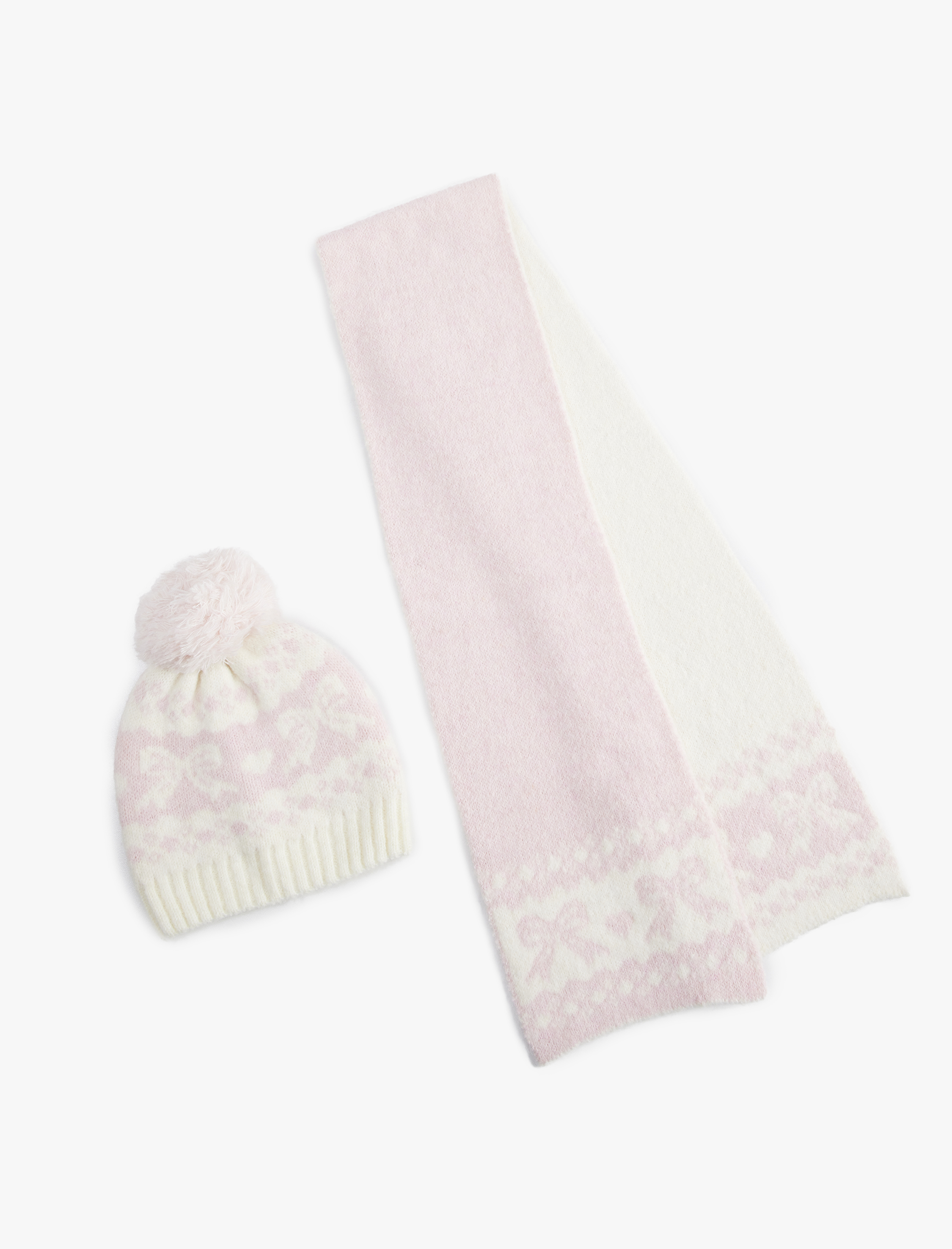  Kız Çocuk 2'li Desenli Bere ve Atkı Takımı