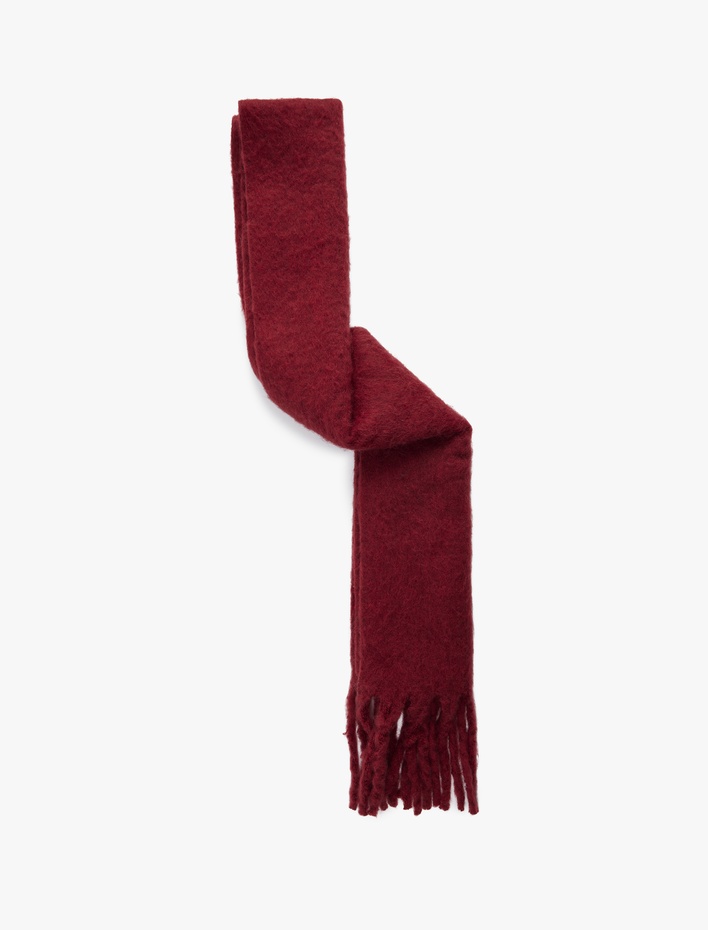 Kadın Püsküllü Yumuşak Dokulu Yün Karışımlı Uzun Atkı