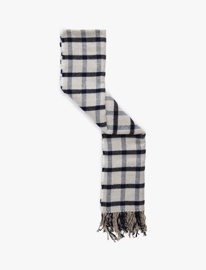 Kadın Püsküllü Ekoseli Uzun Atkı