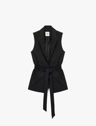 Kruvaze Yaka Kolsuz Kemerli Blazer Yelek
