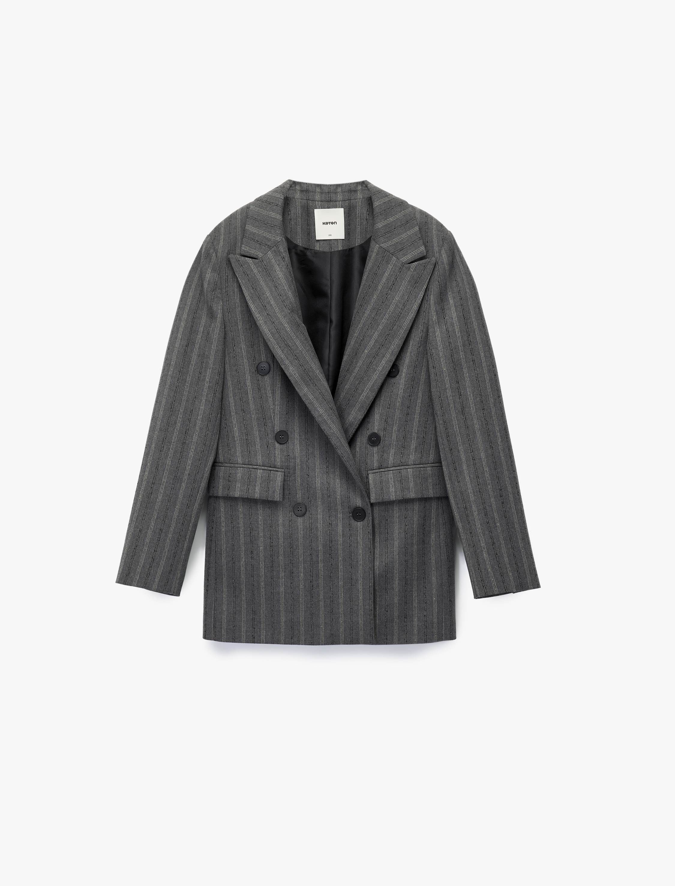   Viskon Karışımlı Düğmeli Cep Detaylı Kruvaze Yaka Çizgili Blazer Ceket