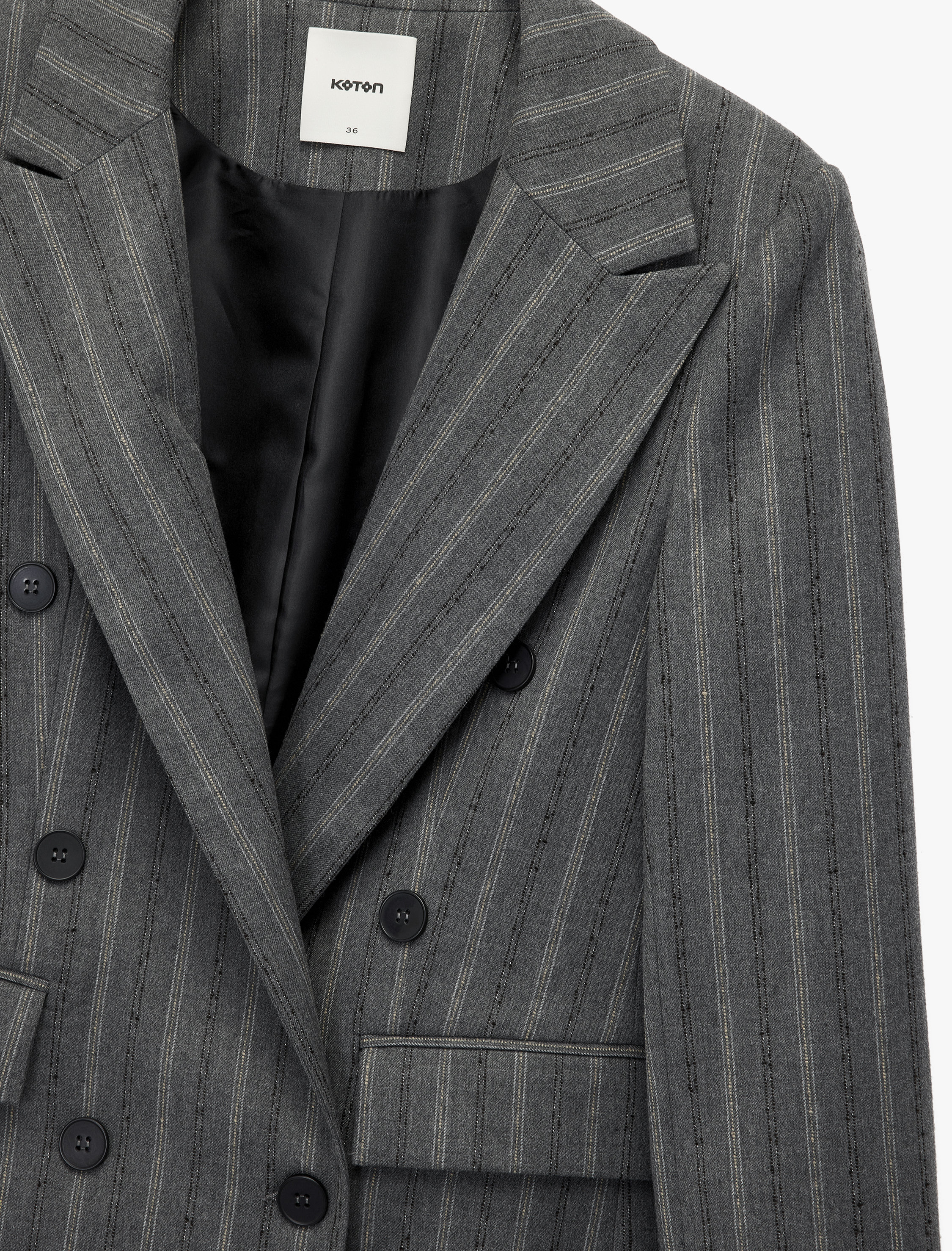   Viskon Karışımlı Düğmeli Cep Detaylı Kruvaze Yaka Çizgili Blazer Ceket