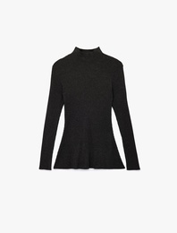 Peplum Kesim Uzun Kollu Dik Yaka Triko Kazak