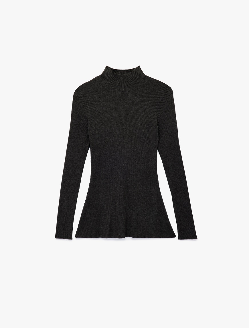   Peplum Kesim Uzun Kollu Dik Yaka Triko Kazak