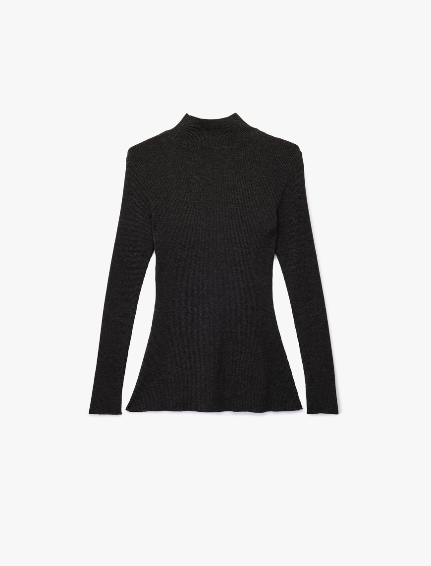   Peplum Kesim Uzun Kollu Dik Yaka Triko Kazak
