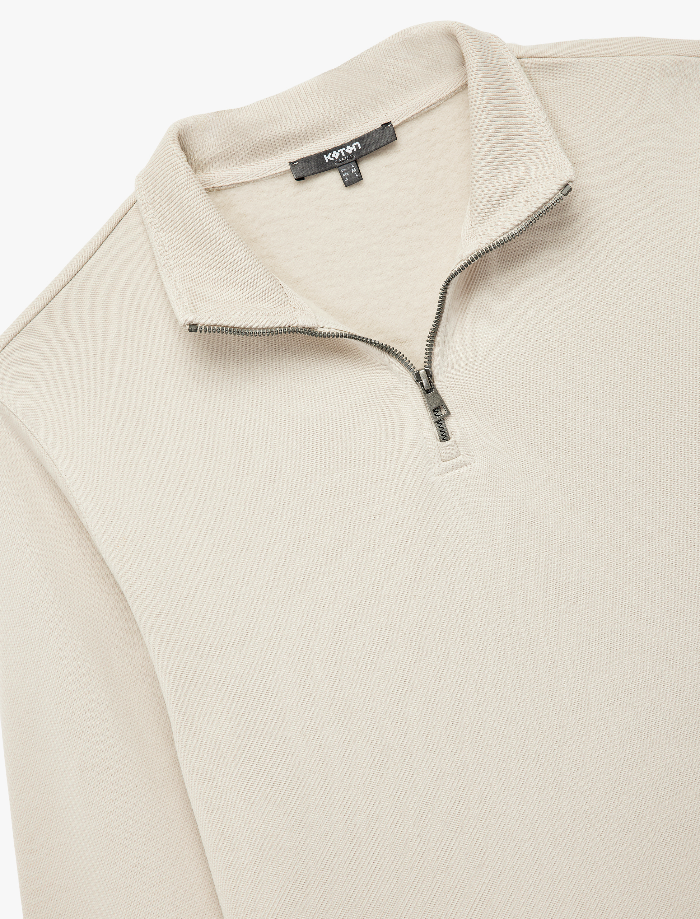   Uzun Kollu Şardonlu Basic Yarım Fermuarlı Sweatshirt