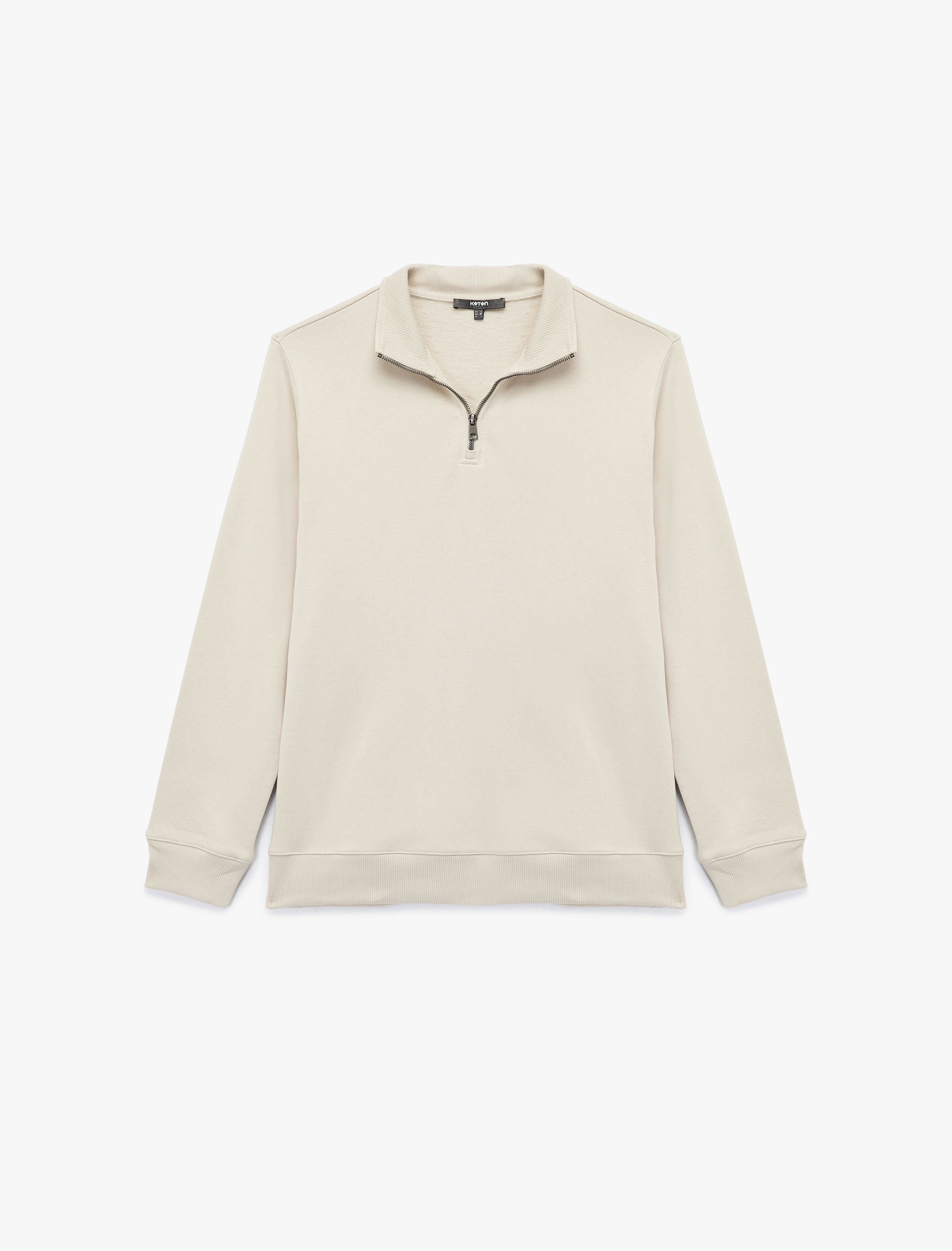   Uzun Kollu Şardonlu Basic Yarım Fermuarlı Sweatshirt