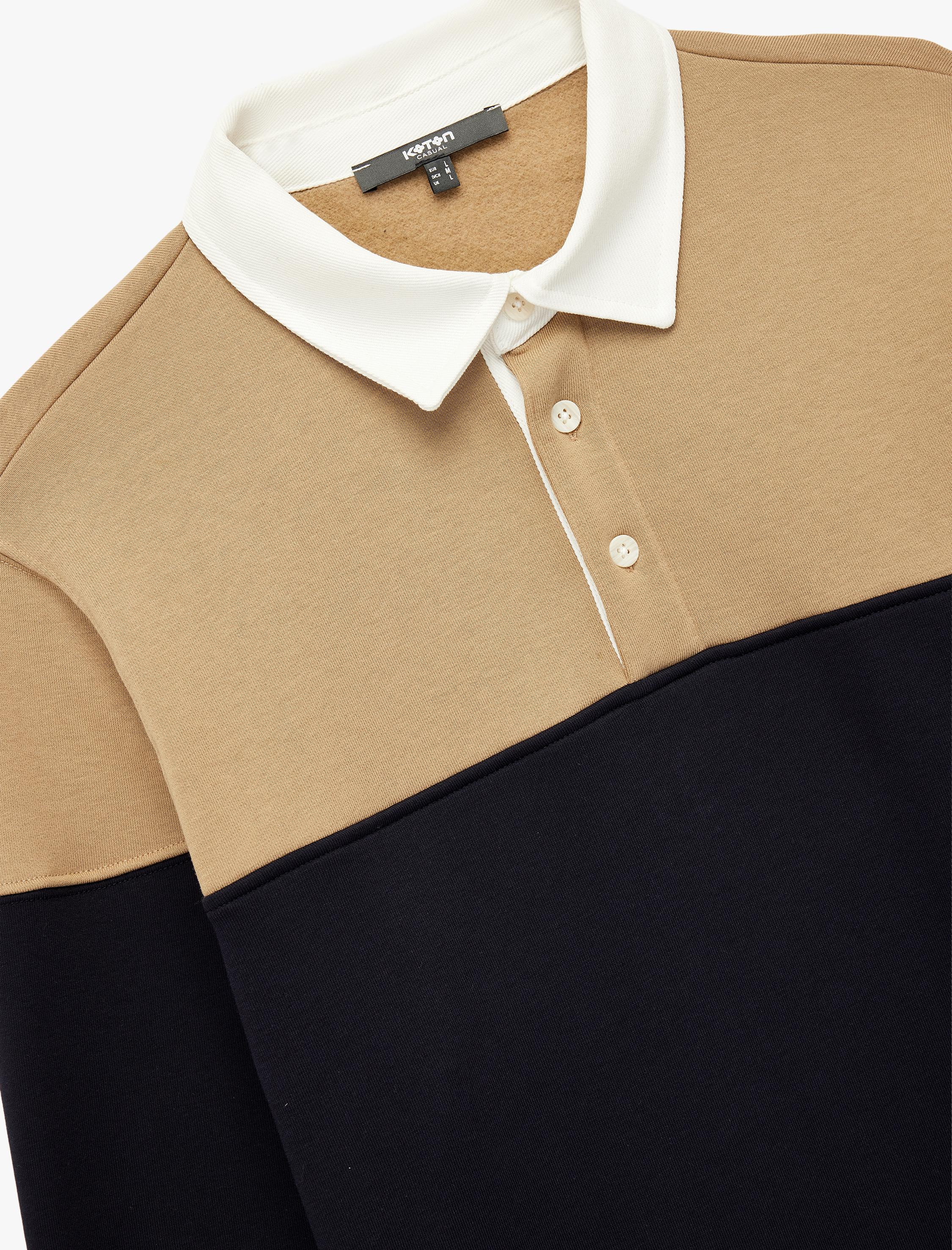   Uzun Kollu Şardonlu Renk Bloklu Polo Yaka Sweatshirt