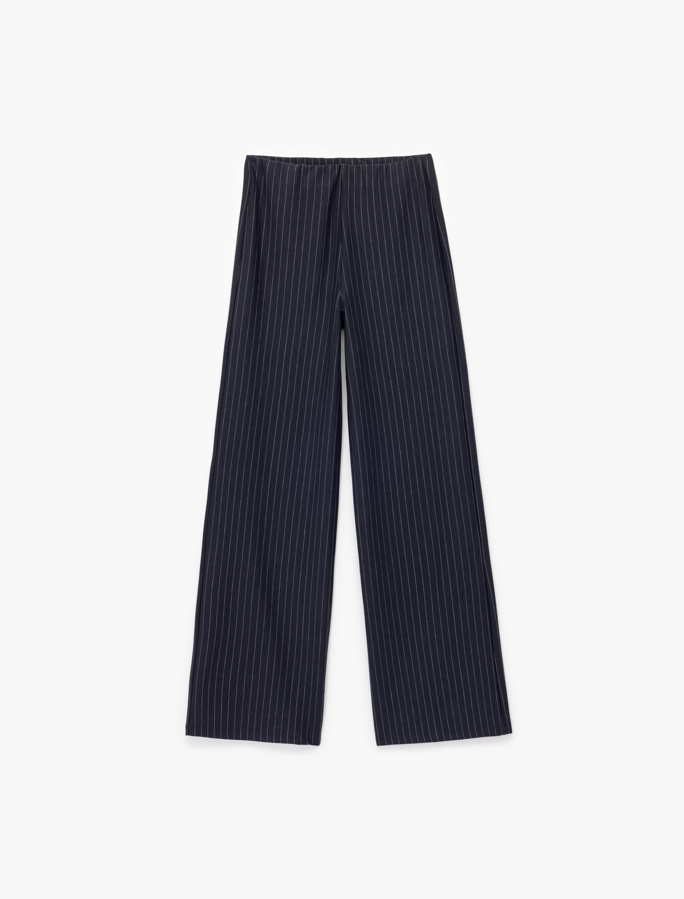   Düz Geniş Paça Çizgili Kumaş Pantolon