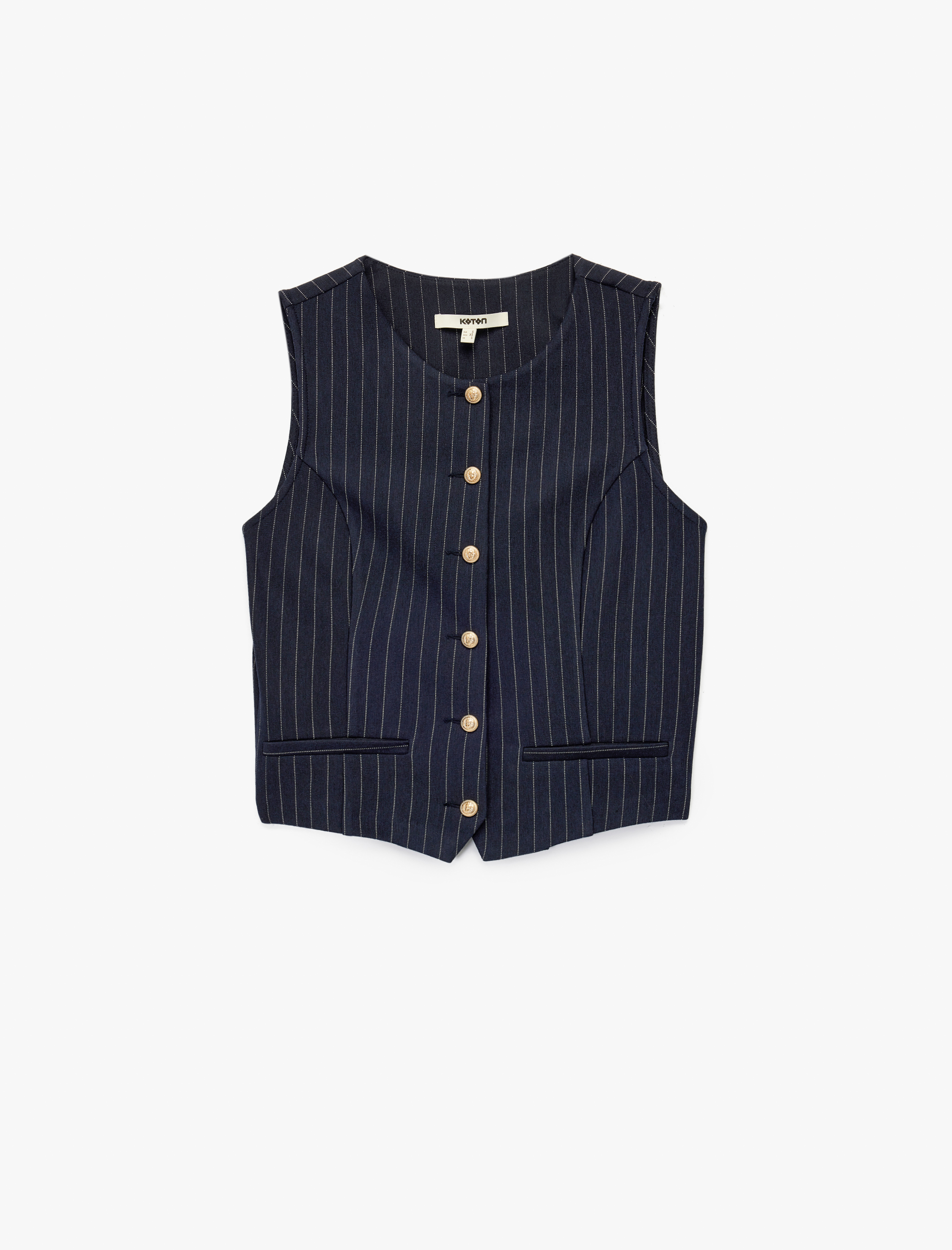   Slim Fit Kolsuz Bisiklet Yaka Çizgili Blazer Yelek