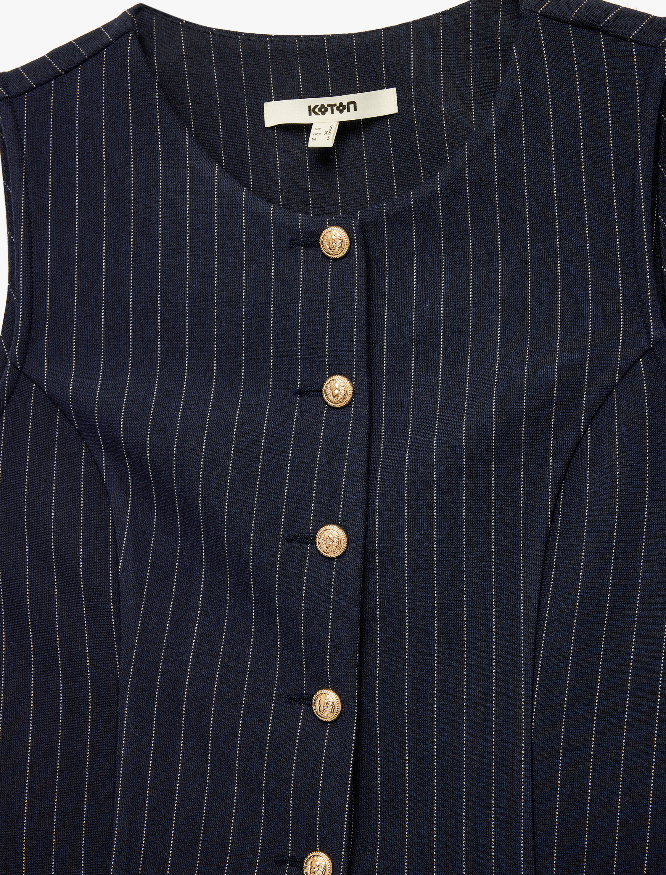   Slim Fit Kolsuz Bisiklet Yaka Çizgili Blazer Yelek