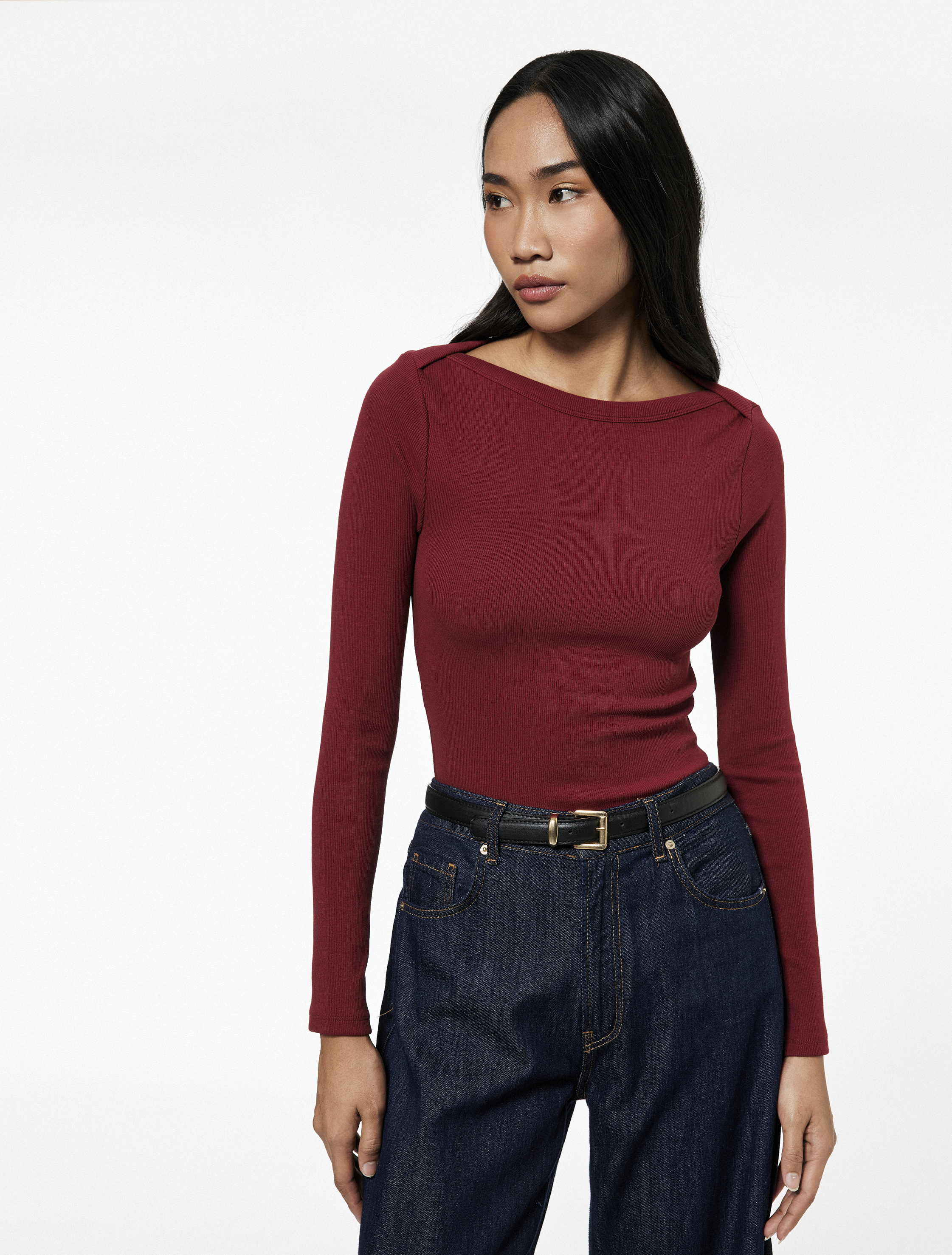   Pamuklu Uzun Kollu Bisiklet Yaka Slim Fit Basic Tişört